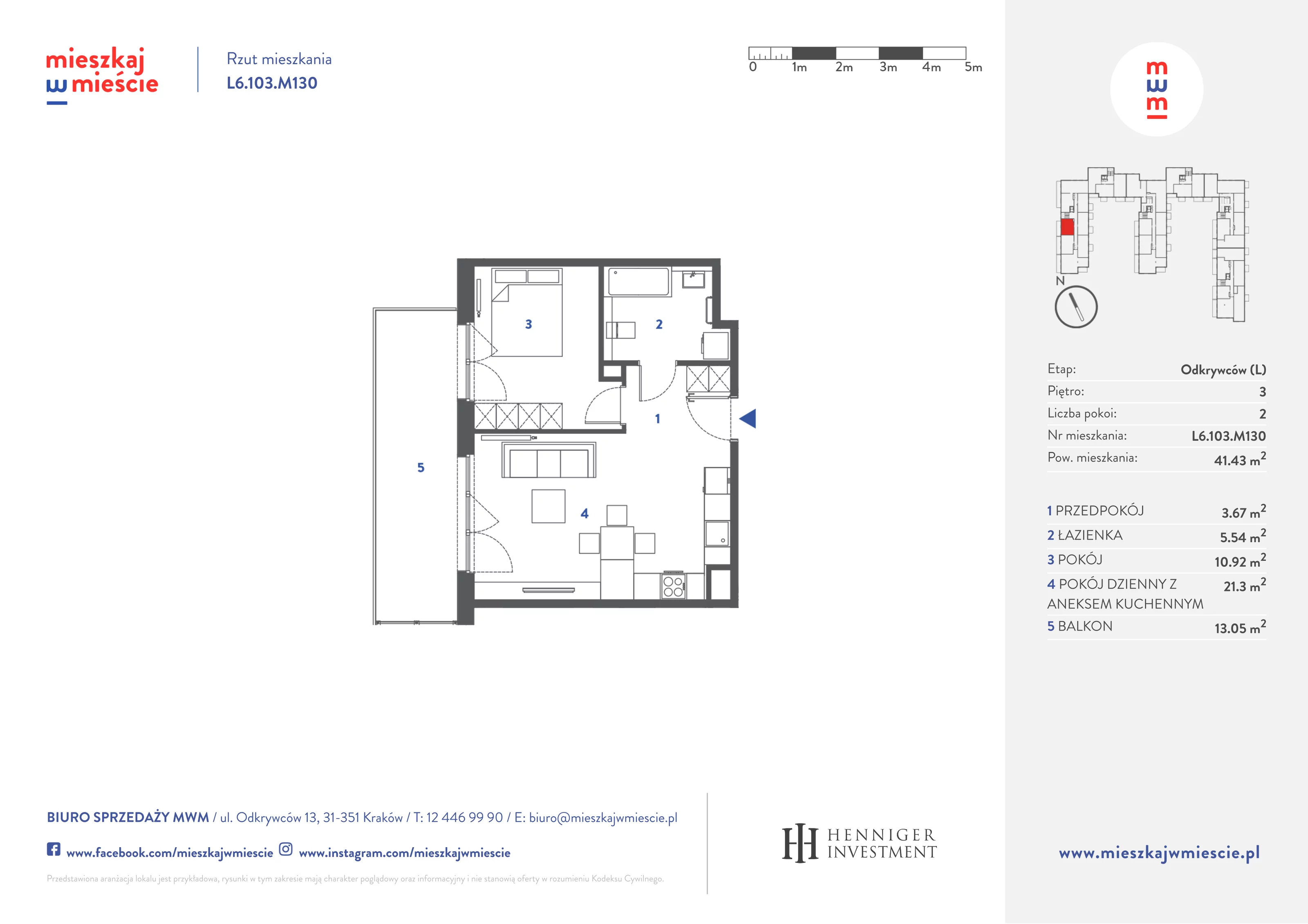 Mieszkanie 41,57 m², piętro 3, oferta nr L6.103.M130, Mieszkaj w Mieście - Odkrywców L, Kraków, Bronowice, ul. Wizjonerów