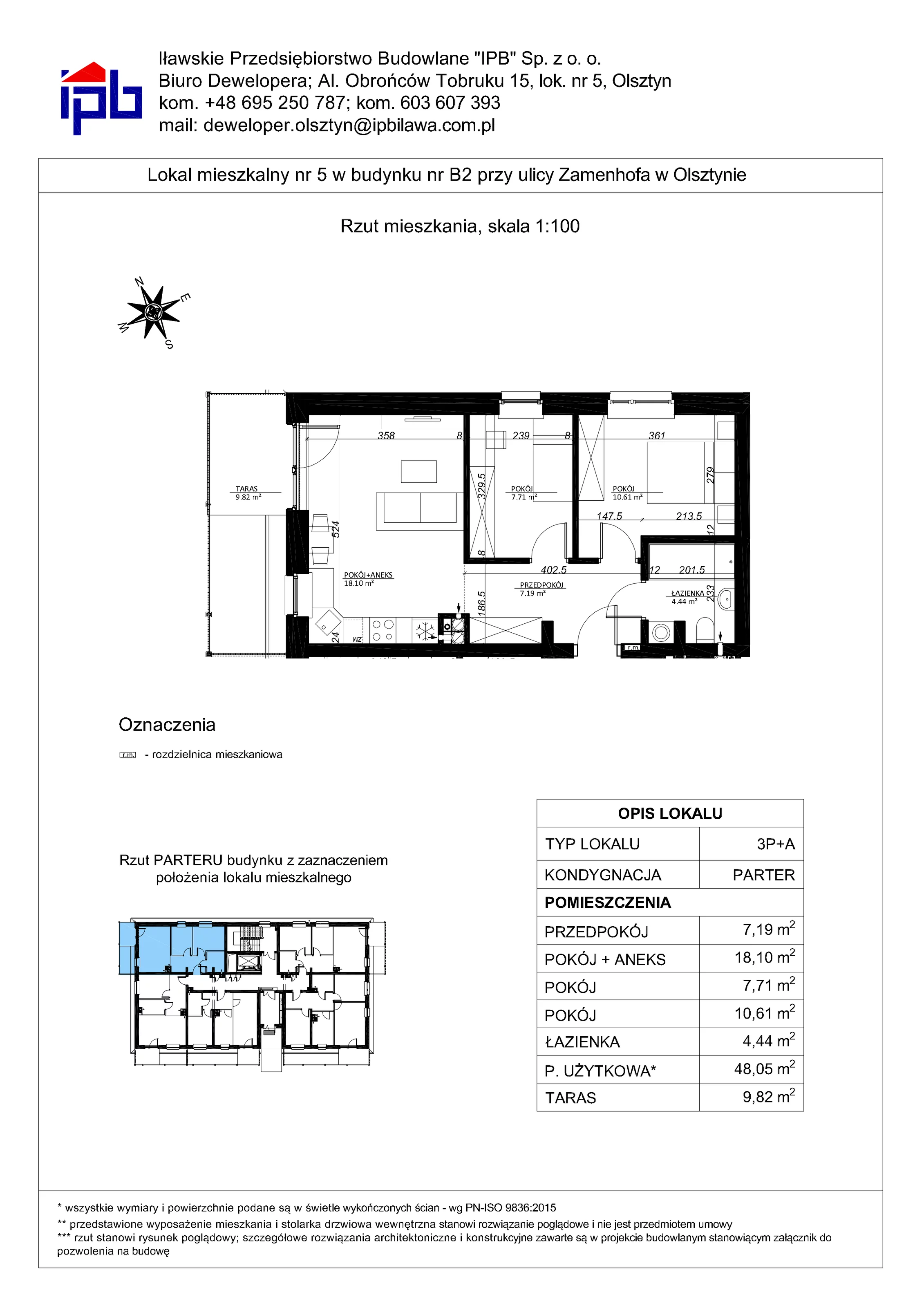 3 pokoje, mieszkanie 48,05 m², parter, oferta nr 5, Esperanto Park Budynek B2, Olsztyn, Podleśna, ul. Zamenhofa