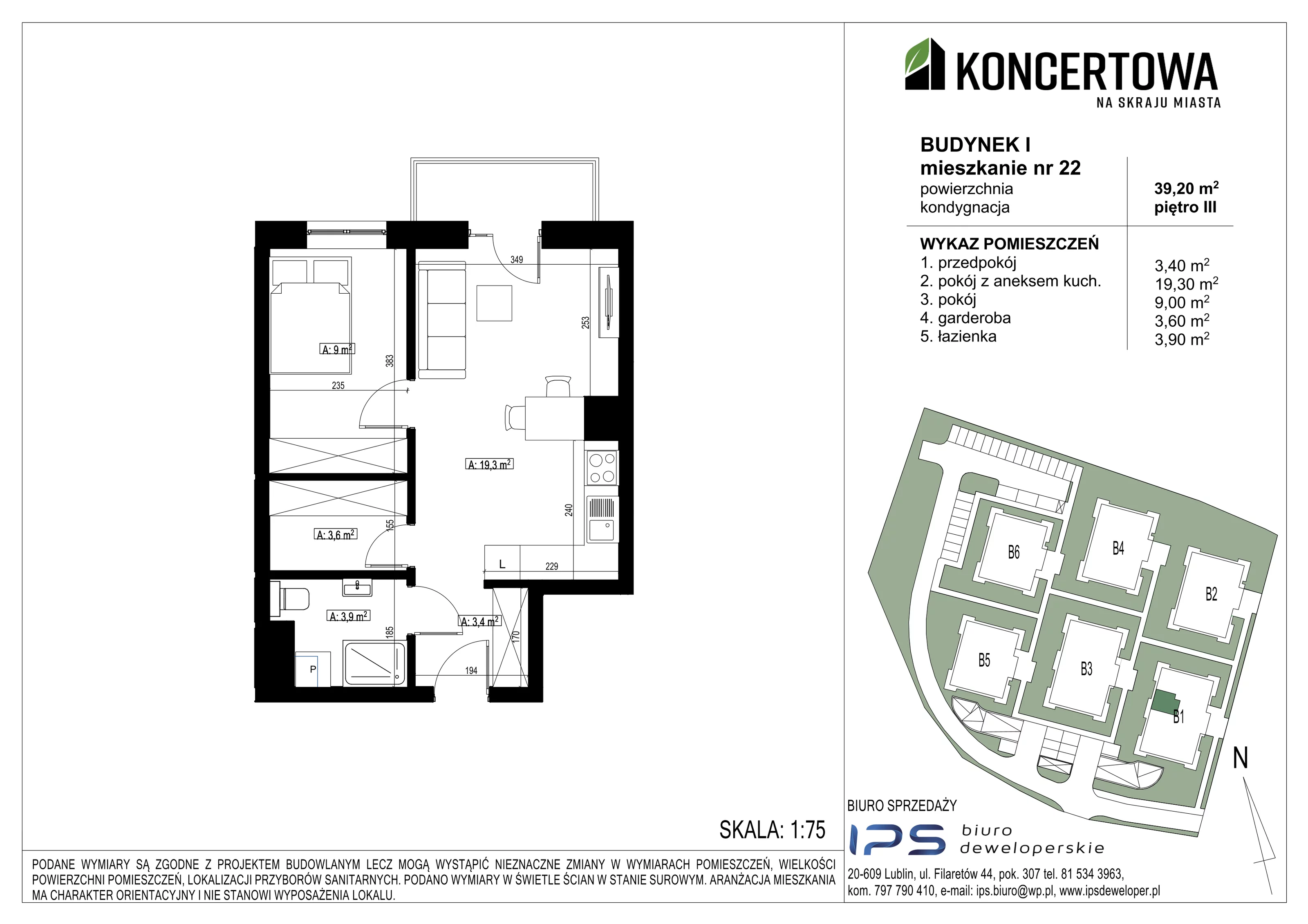 Mieszkanie 39,20 m², piętro 3, oferta nr 2_I/22, KONCERTOWA - Na skraju miasta, Lublin, Czechów Północny, Czechów Północny,  ul. Koncertowa