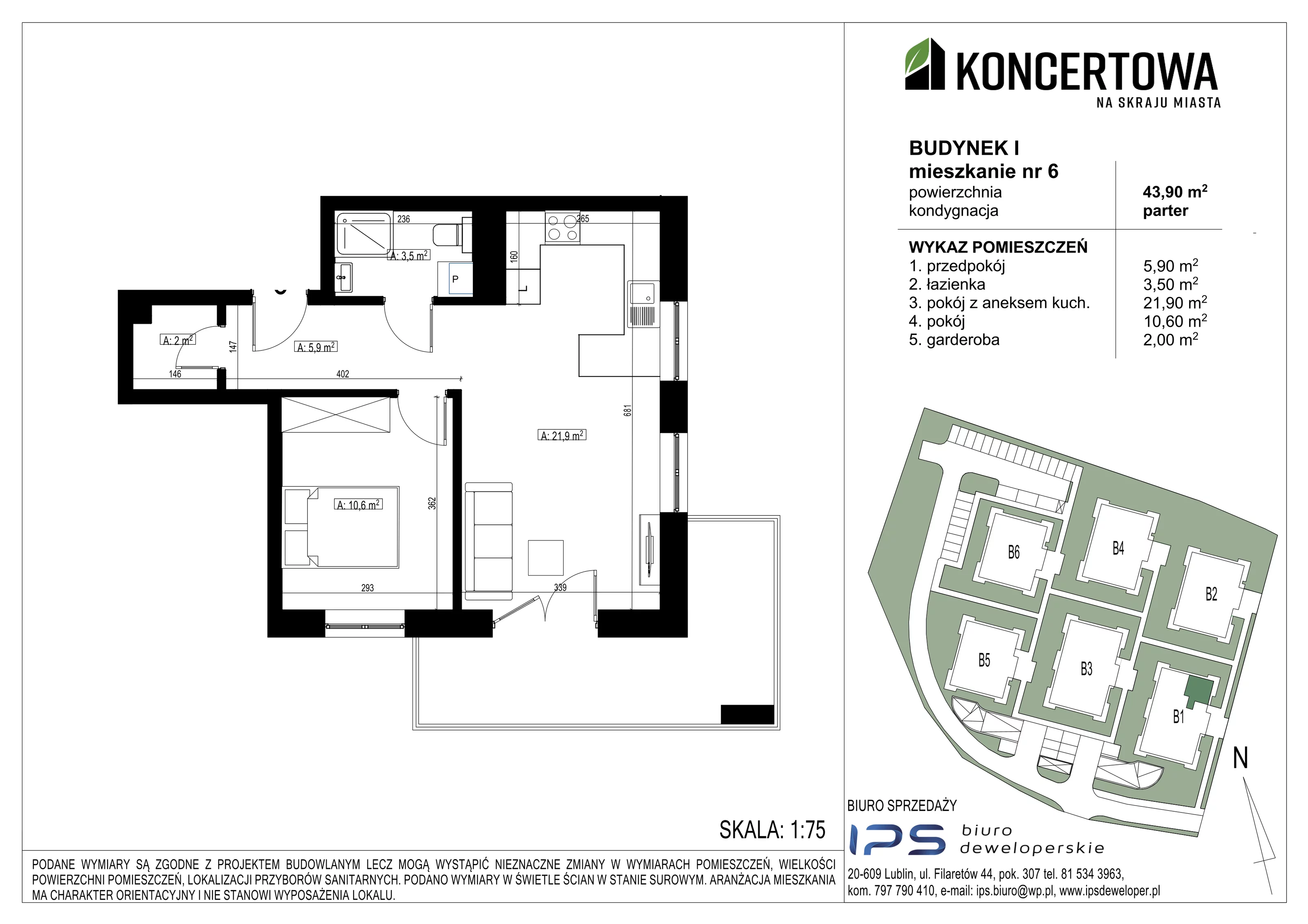 Mieszkanie 43,90 m², parter, oferta nr 2_I/6, KONCERTOWA - Na skraju miasta, Lublin, Czechów Północny, Czechów Północny,  ul. Koncertowa