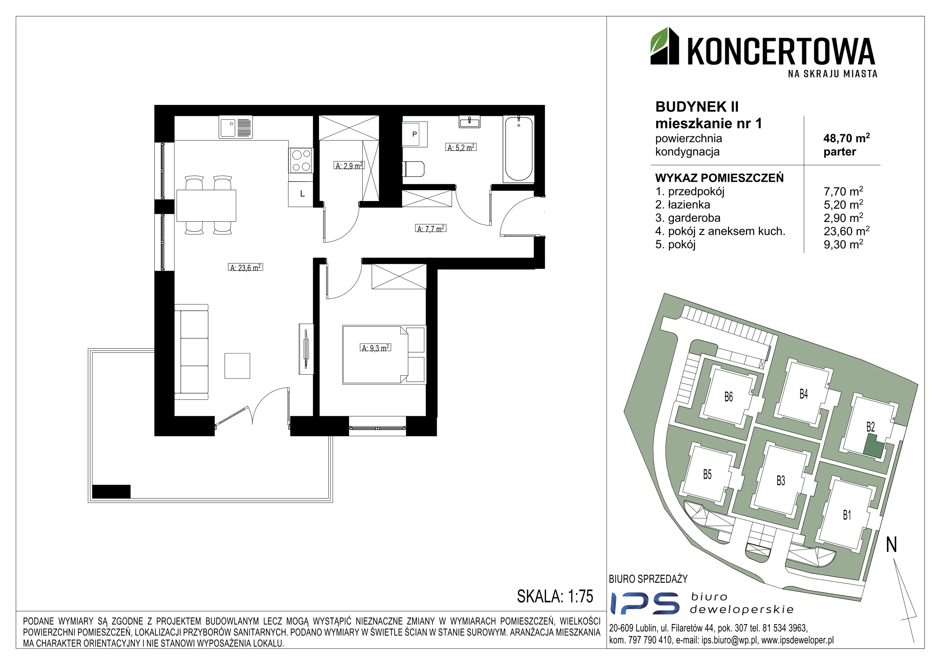 Mieszkanie 48,70 m², parter, oferta nr 2_II/1, KONCERTOWA - Na skraju miasta, Lublin, Czechów Północny, Czechów Północny,  ul. Koncertowa