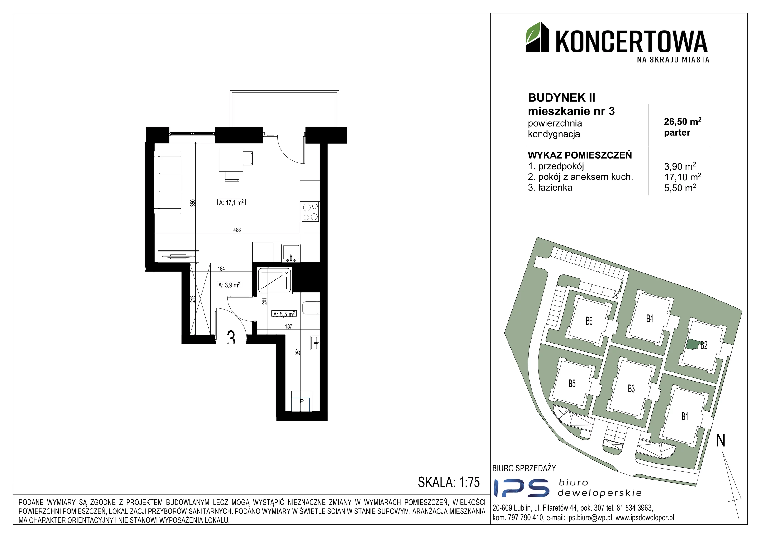 Mieszkanie 26,50 m², parter, oferta nr 2_II/3, KONCERTOWA - Na skraju miasta, Lublin, Czechów Północny, Czechów Północny,  ul. Koncertowa