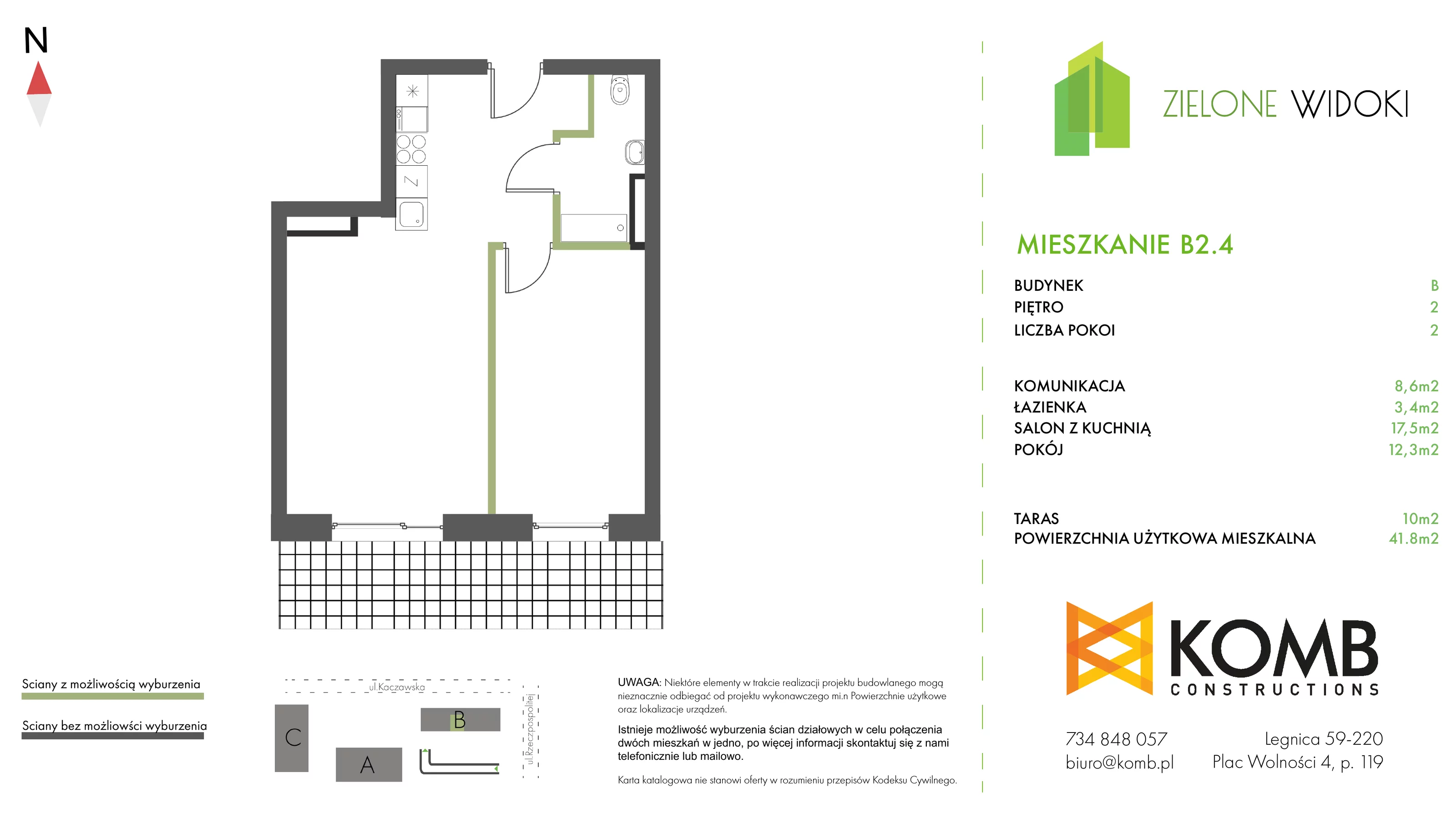 Mieszkanie 41,80 m², piętro 2, oferta nr B2.4, Zielone Widoki, Legnica, Bielany, al. Rzeczypospolitej 23