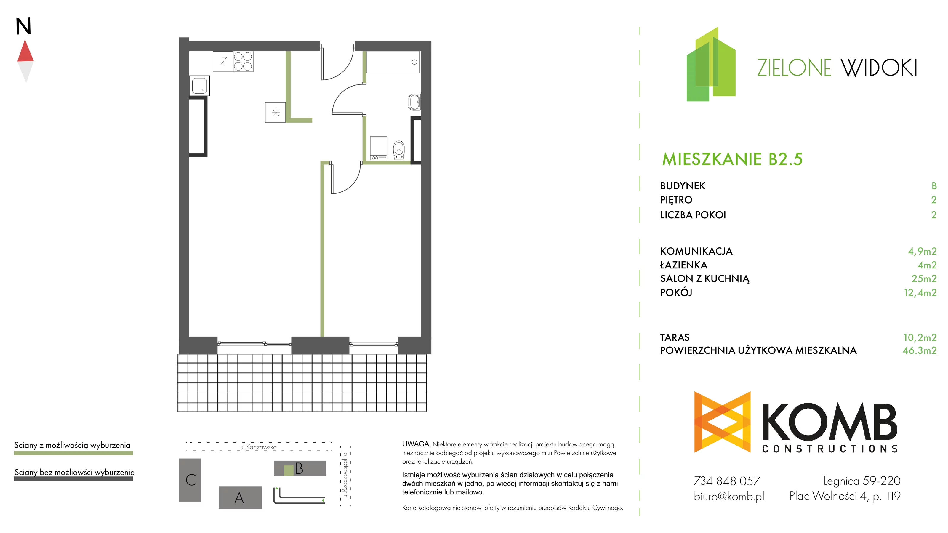 Mieszkanie 46,30 m², piętro 2, oferta nr B2.5, Zielone Widoki, Legnica, Bielany, al. Rzeczypospolitej 23
