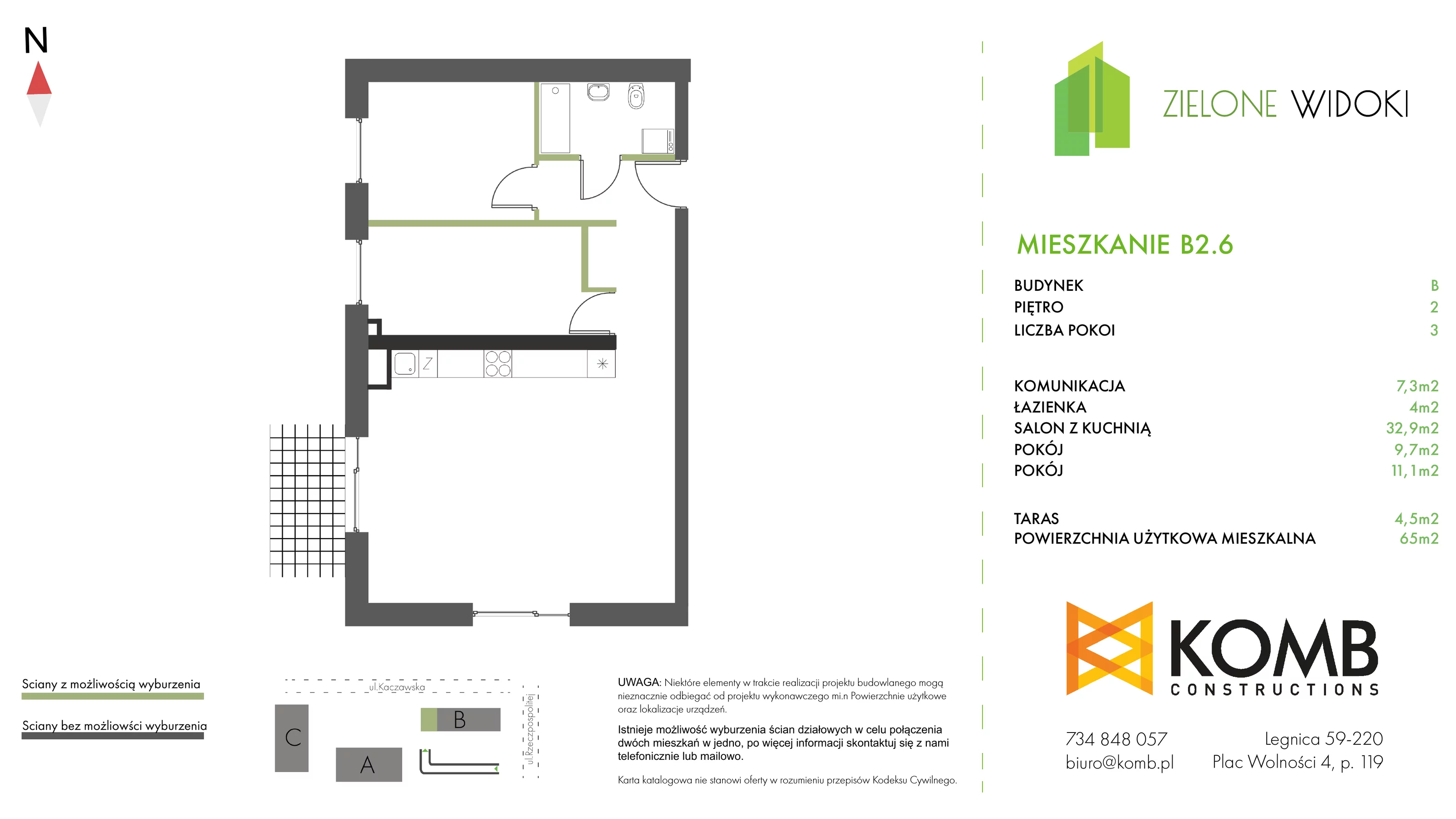 Mieszkanie 65,00 m², piętro 2, oferta nr B2.6, Zielone Widoki, Legnica, Bielany, al. Rzeczypospolitej 23