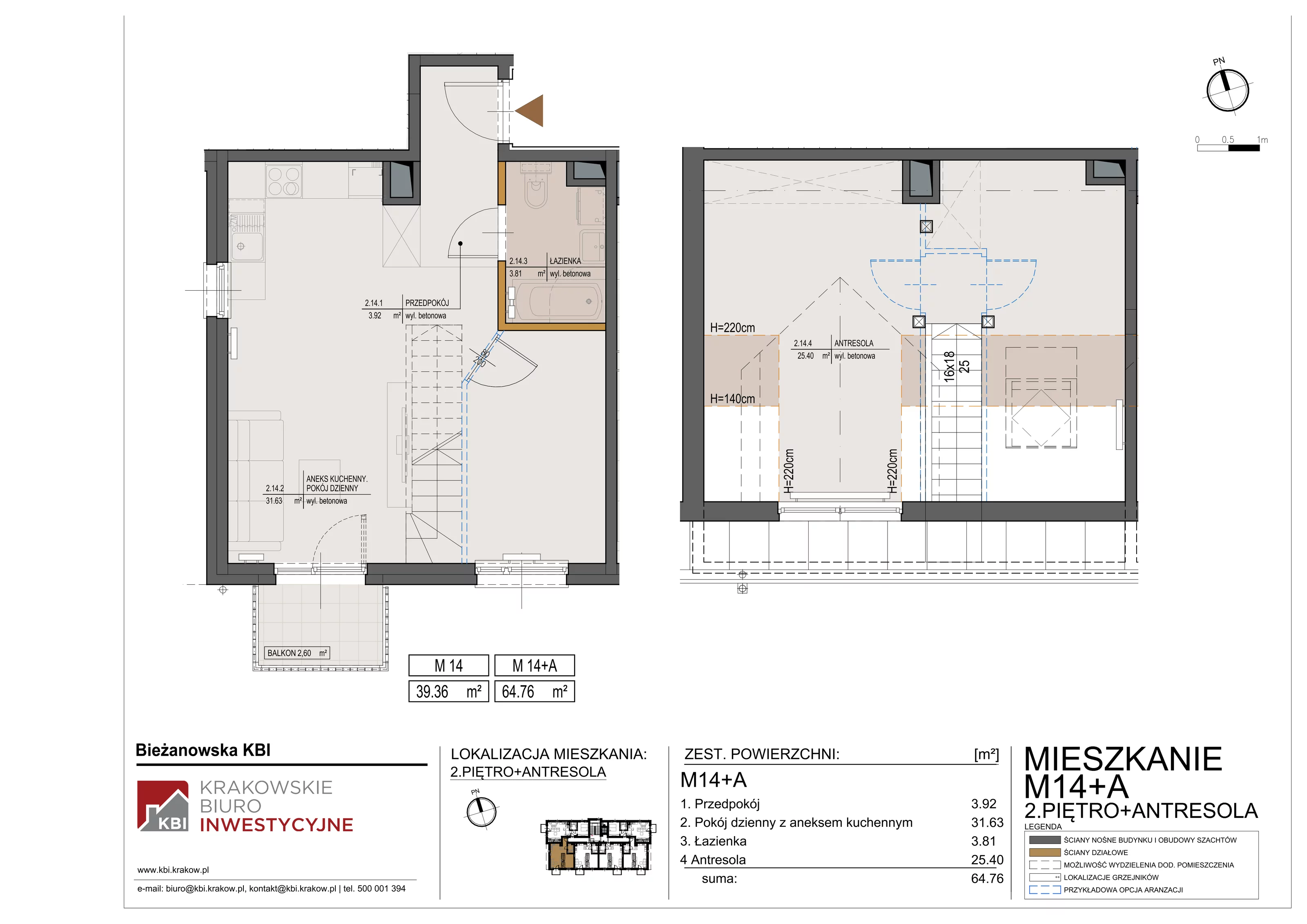 Mieszkanie 64,76 m², piętro 2, oferta nr M14, Dom przy Bieżanowskiej, Kraków, Bieżanów-Prokocim, Prokocim, ul. Bieżanowska