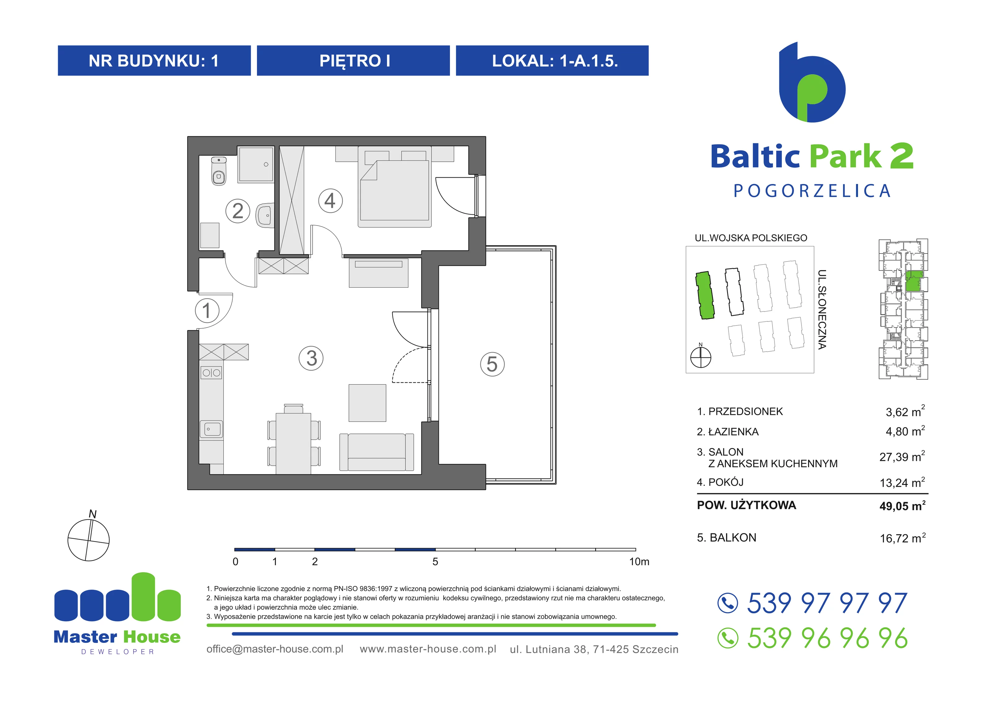 2 pokoje, apartament 49,39 m², piętro 1, oferta nr 1-A.1.5, Baltic Park 2, Pogorzelica, ul. Wojska Polskiego