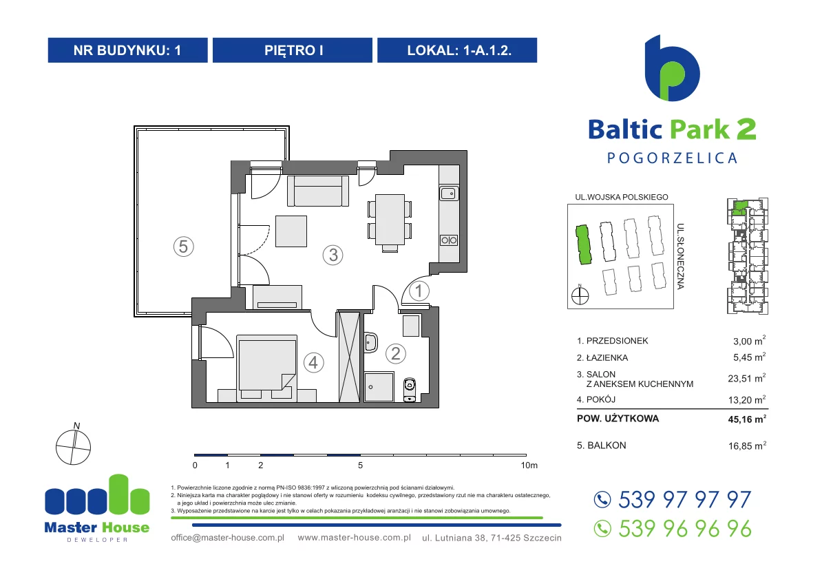 Apartament 45,16 m², piętro 1, oferta nr 1-A.1.2, Baltic Park 2, Pogorzelica, ul. Wojska Polskiego