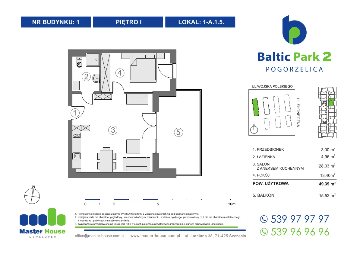 Apartament 49,39 m², piętro 1, oferta nr 1-A.1.5, Baltic Park 2, Pogorzelica, ul. Wojska Polskiego