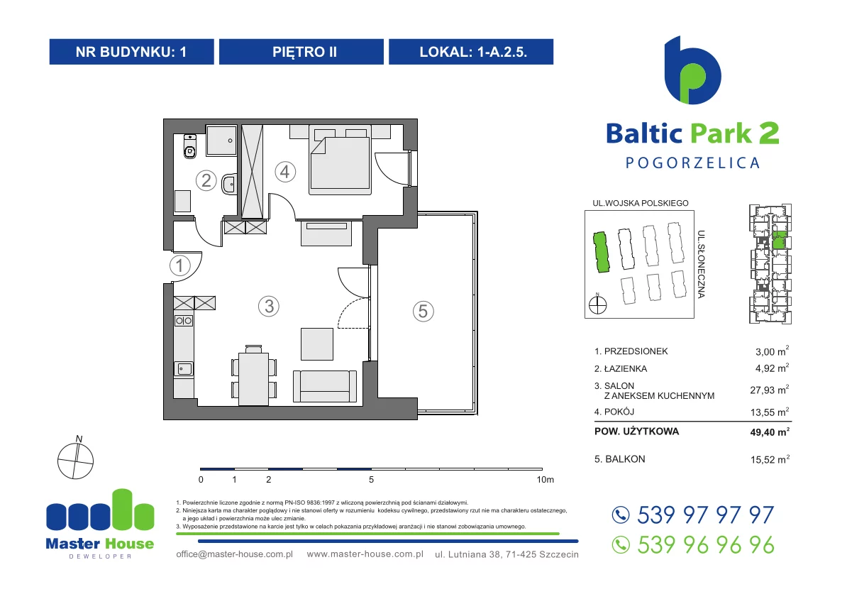 Apartament 49,40 m², piętro 2, oferta nr 1-A.2.5, Baltic Park 2, Pogorzelica, ul. Wojska Polskiego