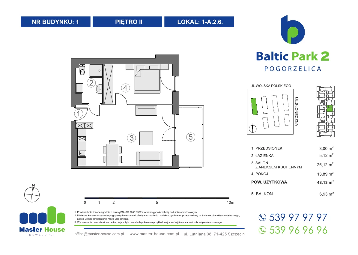 Apartament 48,13 m², piętro 2, oferta nr 1-A.2.6, Baltic Park 2, Pogorzelica, ul. Wojska Polskiego