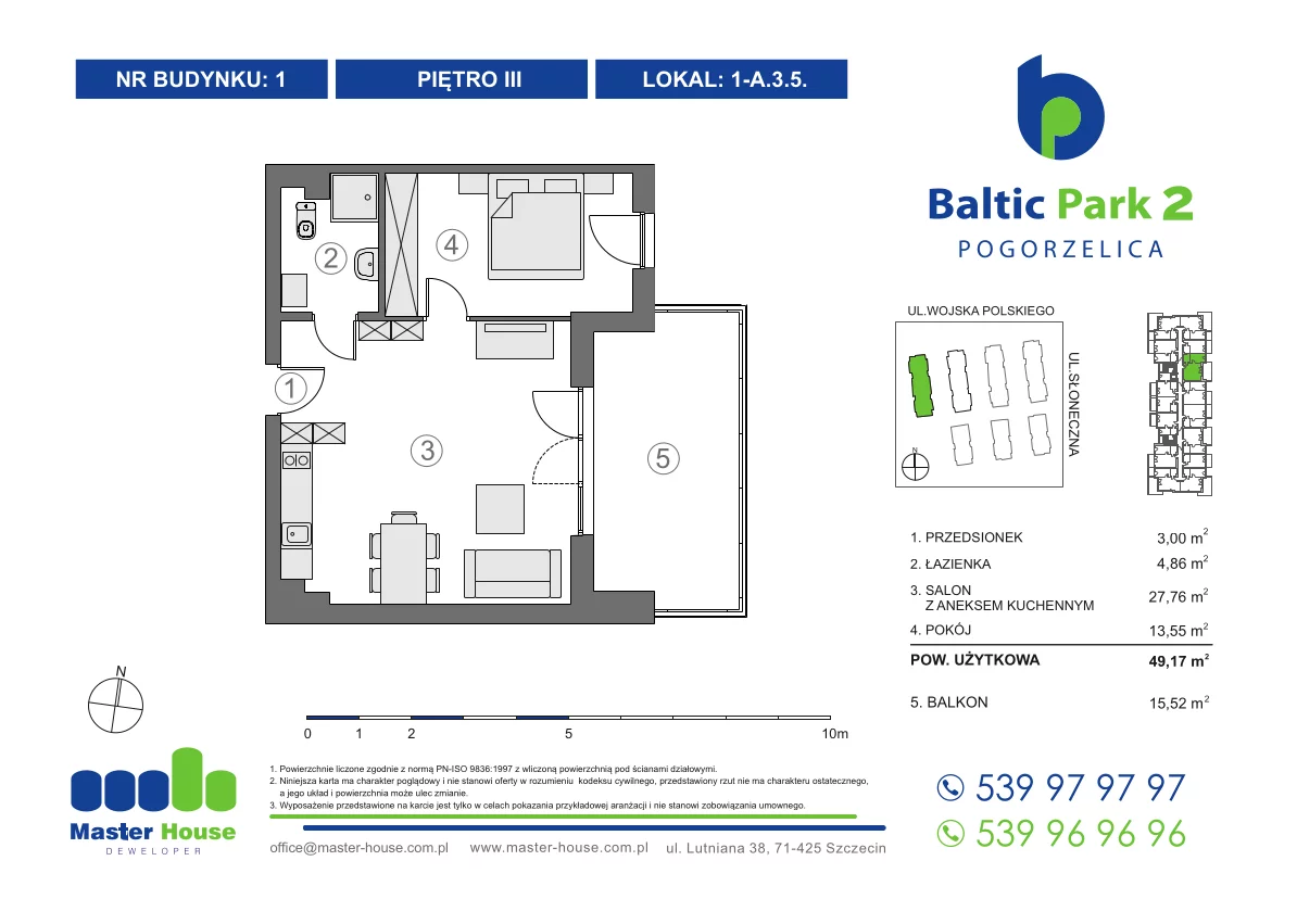 Apartament 49,17 m², piętro 3, oferta nr 1-A.3.5, Baltic Park 2, Pogorzelica, ul. Wojska Polskiego