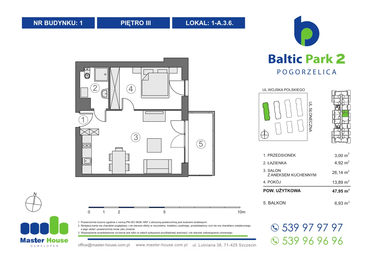 Apartament 47,95 m², piętro 3, oferta nr 1-A.3.6, Baltic Park 2, Pogorzelica, ul. Wojska Polskiego