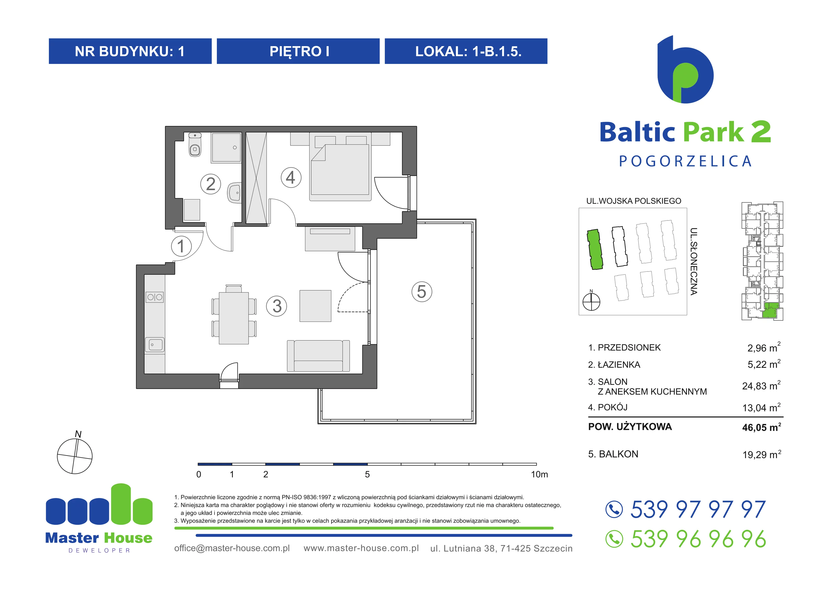 2 pokoje, apartament 46,63 m², piętro 1, oferta nr 1-B.1.5, Baltic Park 2, Pogorzelica, ul. Wojska Polskiego