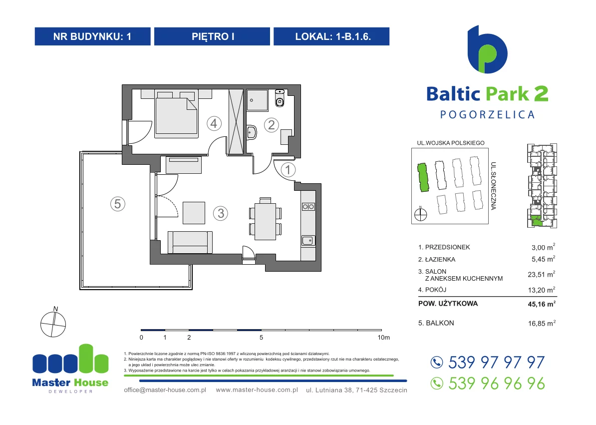 Apartament 45,16 m², piętro 1, oferta nr 1-B.1.6, Baltic Park 2, Pogorzelica, ul. Wojska Polskiego