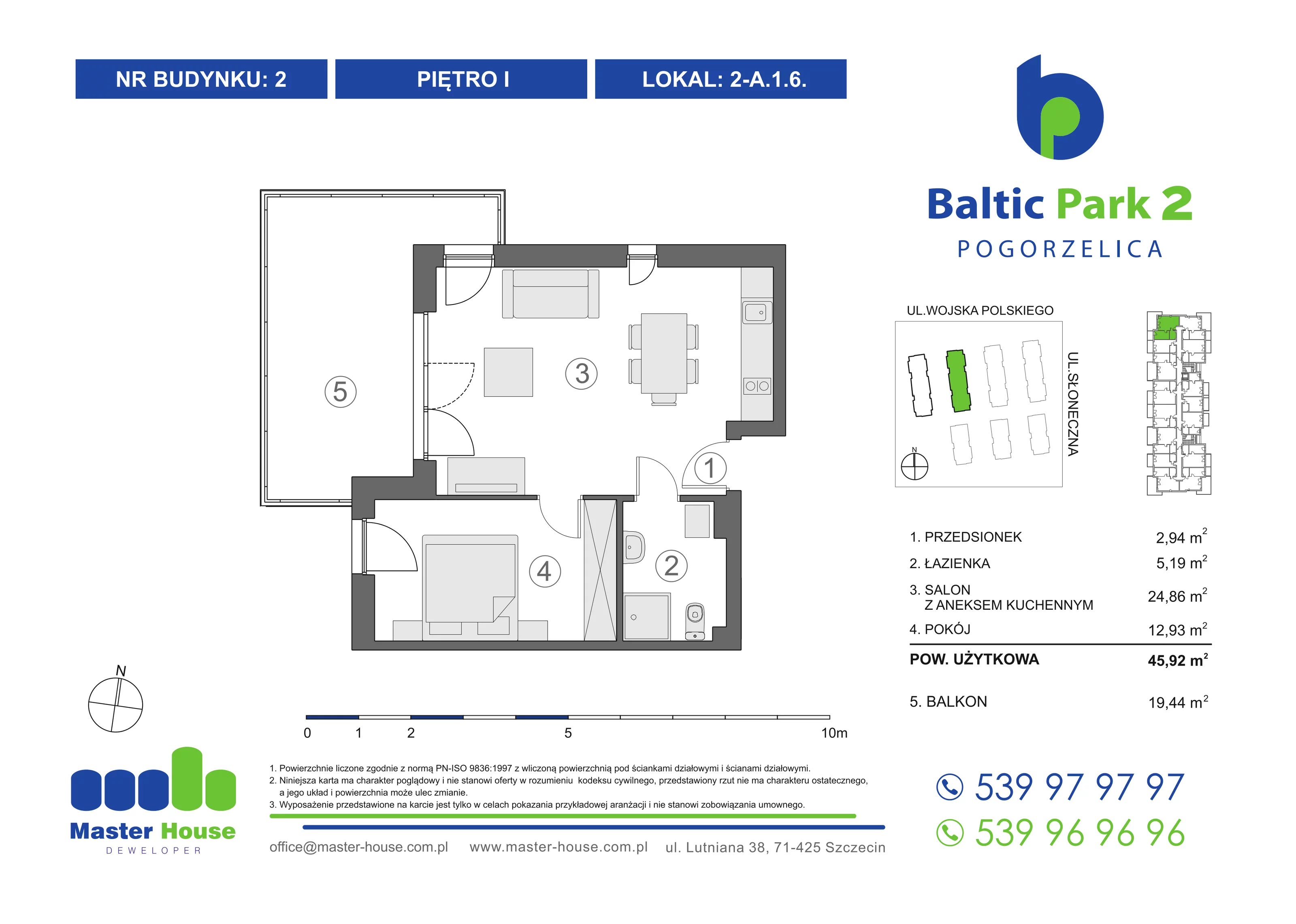 2 pokoje, apartament 46,63 m², piętro 1, oferta nr 2-A1.6, Baltic Park 2, Pogorzelica, ul. Wojska Polskiego
