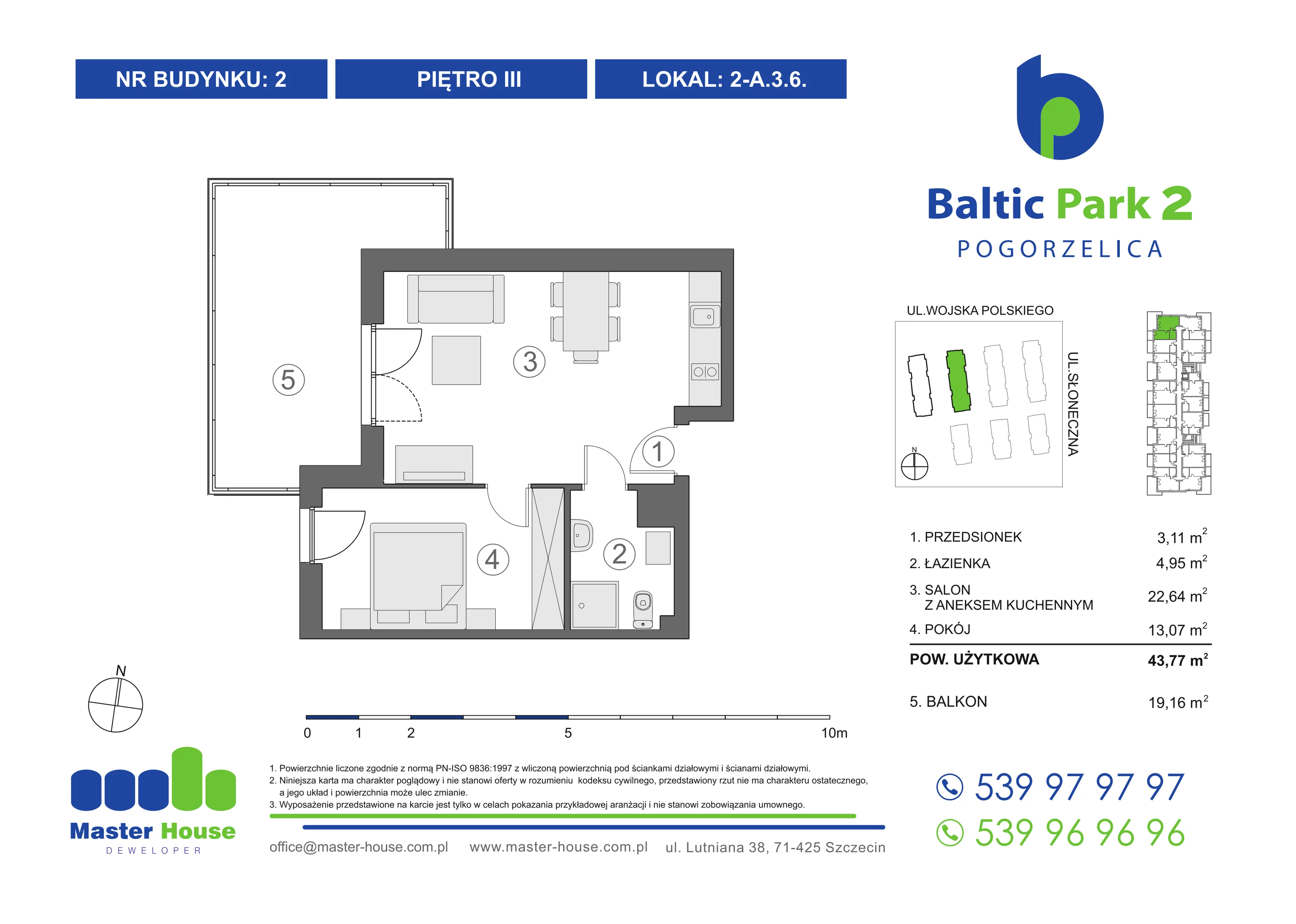2 pokoje, apartament 44,29 m², piętro 3, oferta nr 2-A.3.6, Baltic Park 2, Pogorzelica, ul. Wojska Polskiego