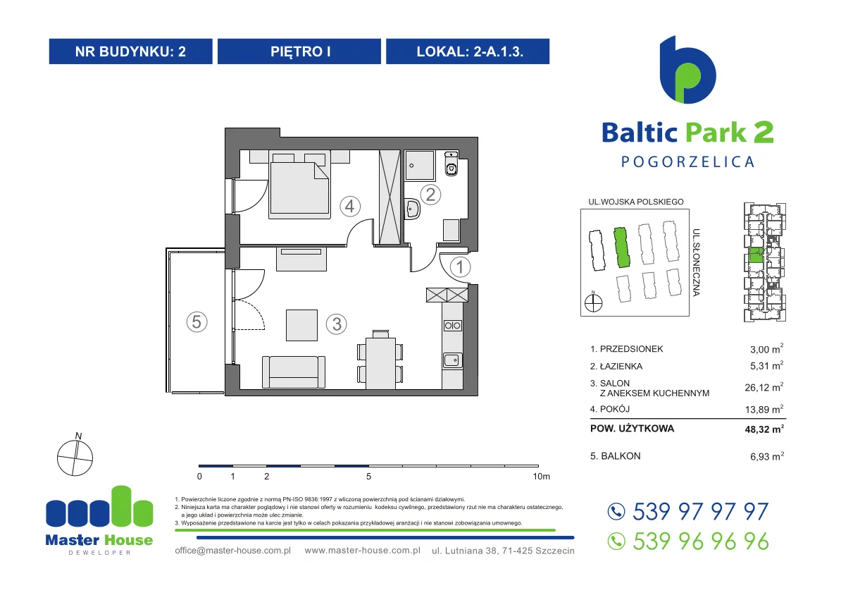 Apartament 48,32 m², piętro 1, oferta nr 2-A1.3, Baltic Park 2, Pogorzelica, ul. Wojska Polskiego