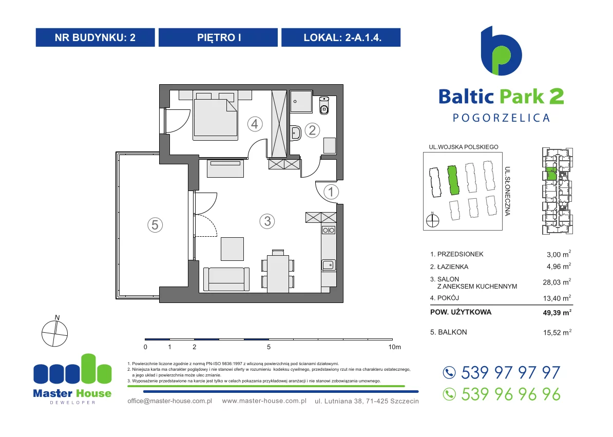 Apartament 49,39 m², piętro 1, oferta nr 2-A1.4, Baltic Park 2, Pogorzelica, ul. Wojska Polskiego