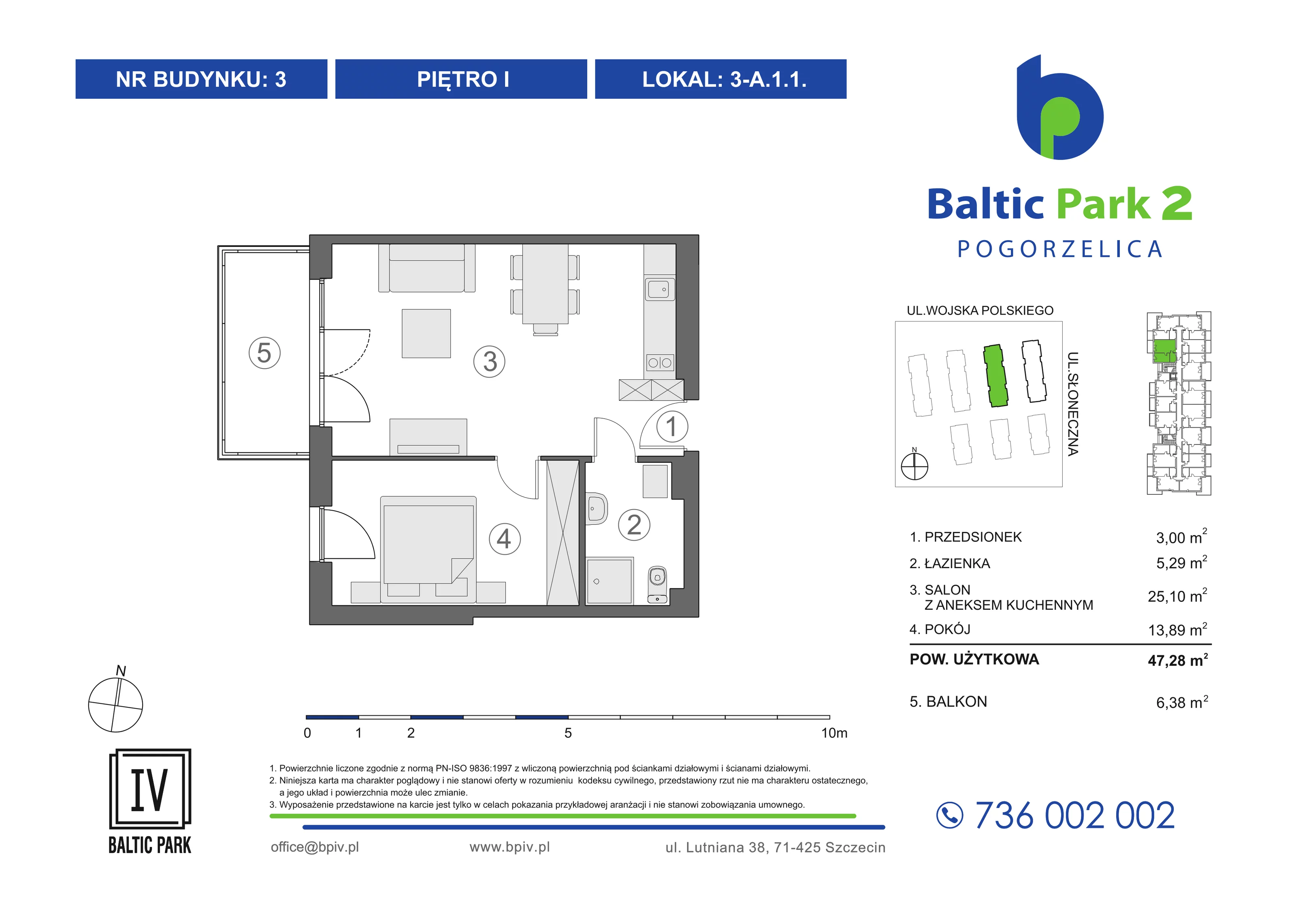2 pokoje, mieszkanie 47,28 m², piętro 1, oferta nr 3-A.1.1, Baltic Park 2 - Etap III, Pogorzelica, ul. Wojska Polskiego