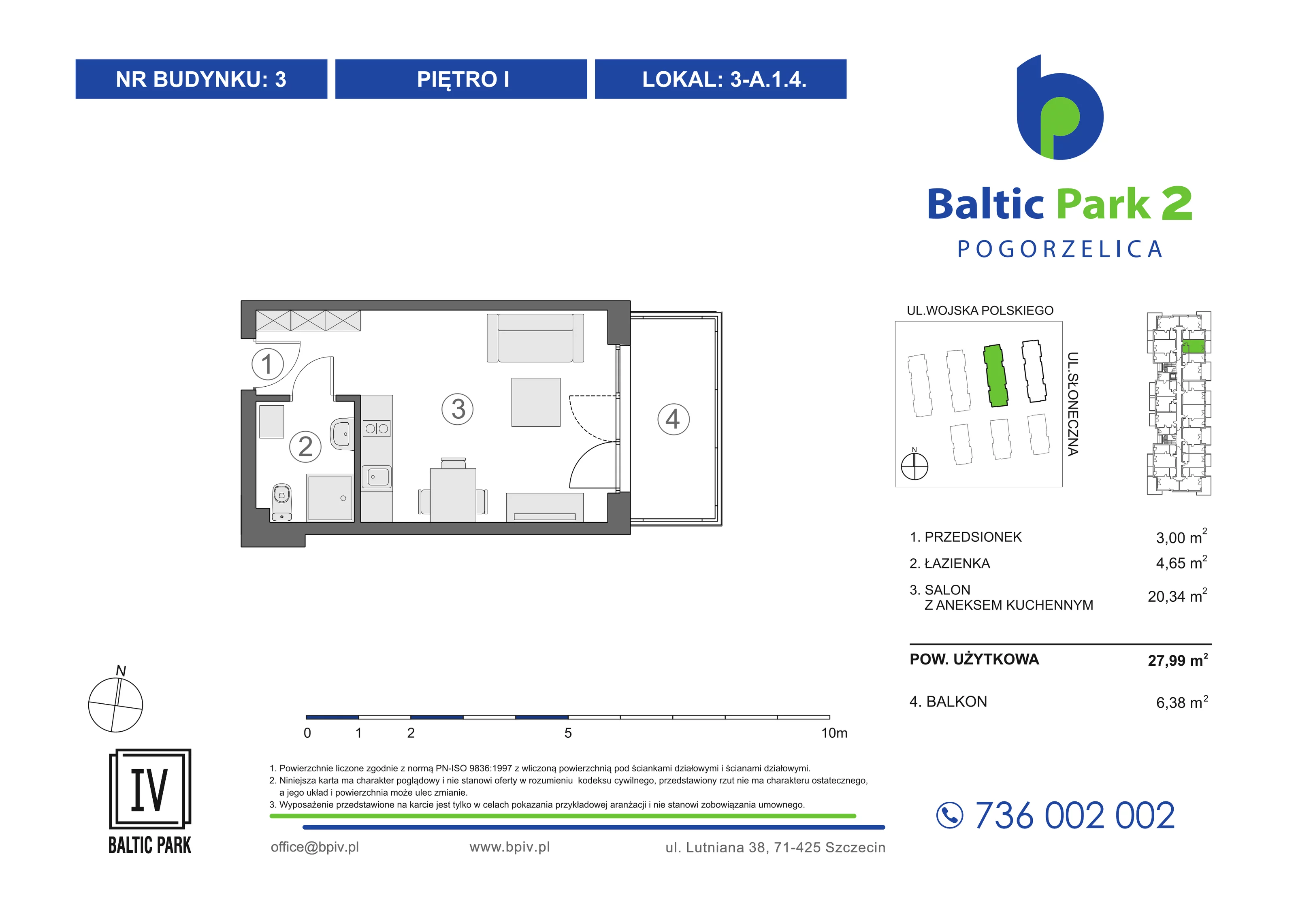 1 pokój, mieszkanie 27,99 m², piętro 1, oferta nr 3-A.1.4, Baltic Park 2 - Etap III, Pogorzelica, ul. Wojska Polskiego