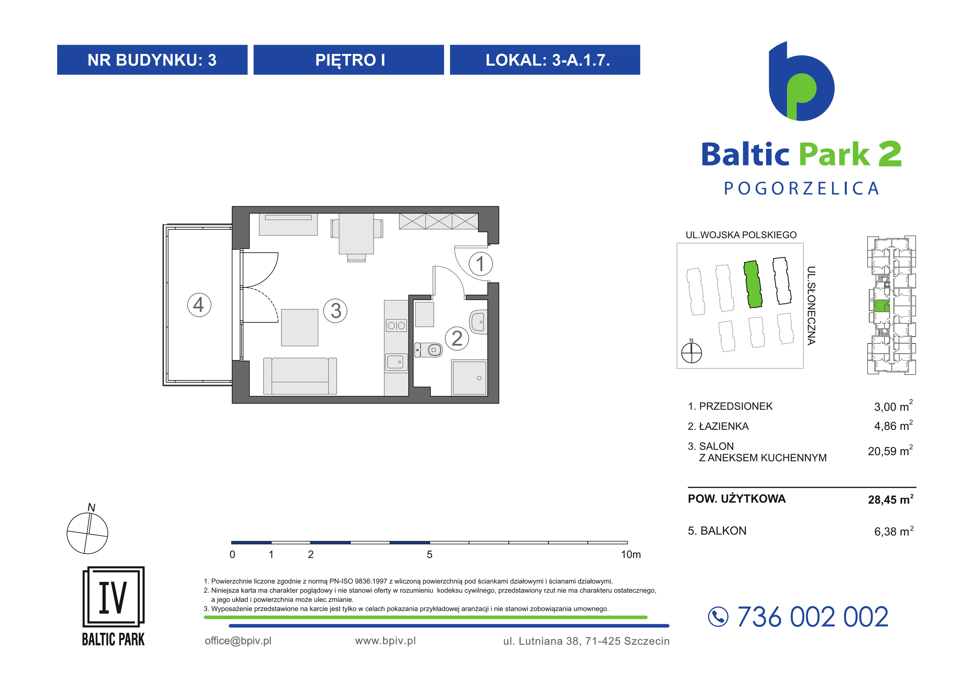 1 pokój, mieszkanie 28,45 m², piętro 1, oferta nr 3-A.1.7, Baltic Park 2 - Etap III, Pogorzelica, ul. Wojska Polskiego