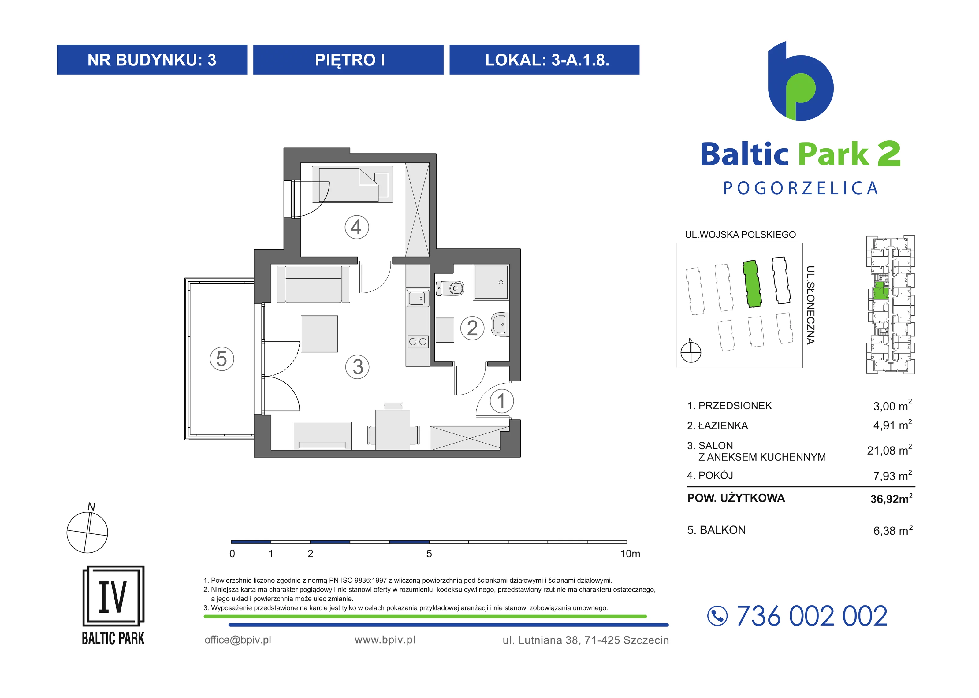 2 pokoje, mieszkanie 36,92 m², piętro 1, oferta nr 3-A.1.8, Baltic Park 2 - Etap III, Pogorzelica, ul. Wojska Polskiego