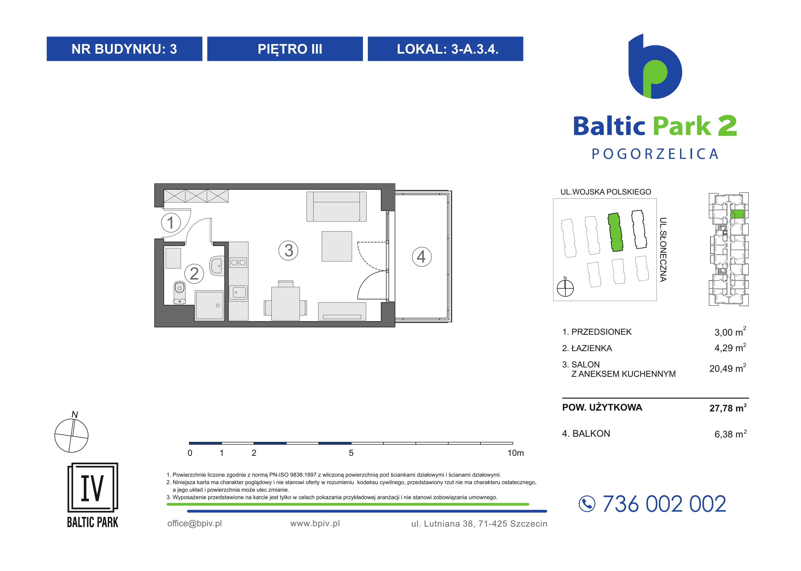 1 pokój, mieszkanie 27,78 m², piętro 3, oferta nr 3-A.3.4, Baltic Park 2 - Etap III, Pogorzelica, ul. Wojska Polskiego