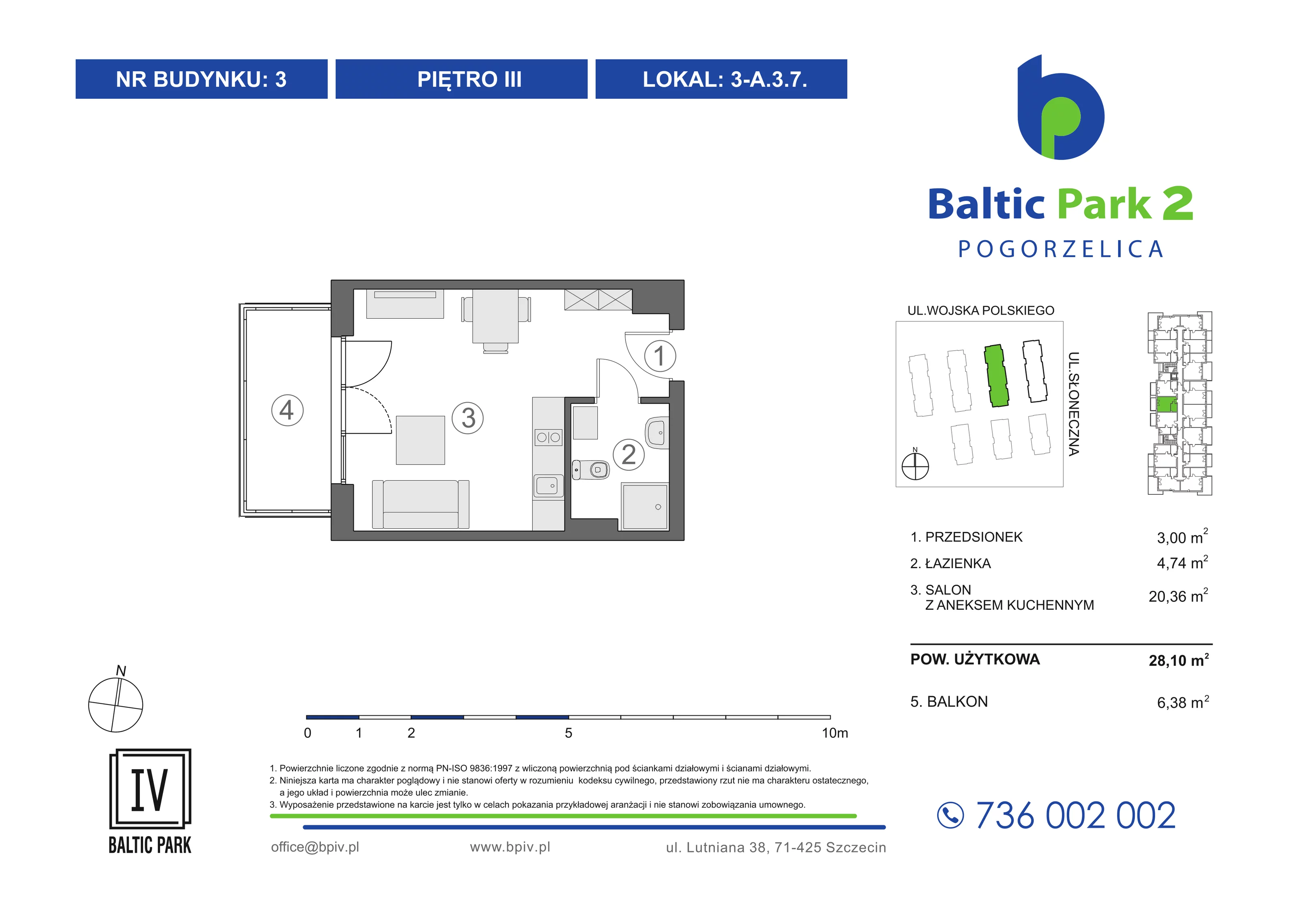 1 pokój, mieszkanie 28,10 m², piętro 3, oferta nr 3-A.3.7, Baltic Park 2 - Etap III, Pogorzelica, ul. Wojska Polskiego