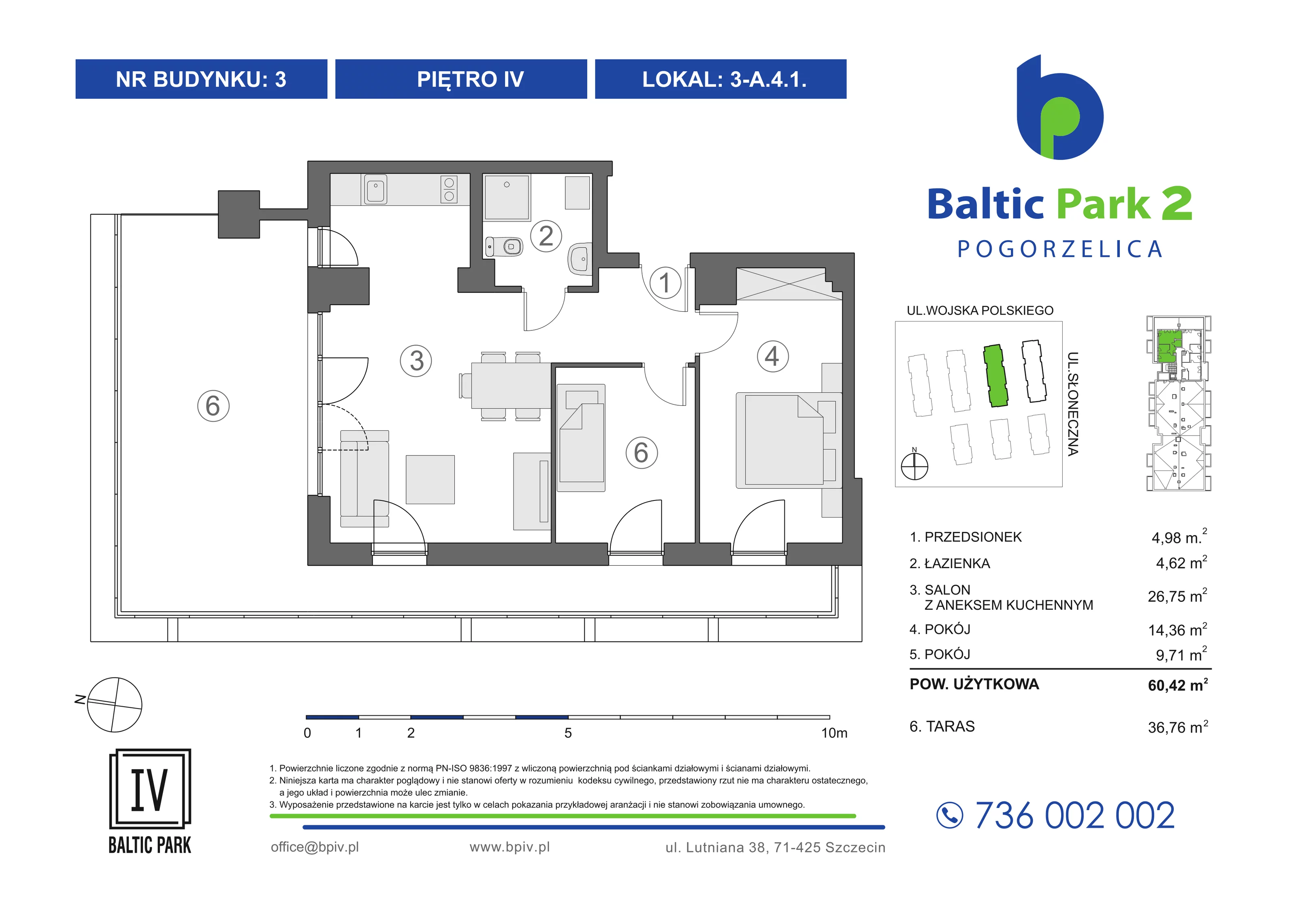 3 pokoje, mieszkanie 60,42 m², piętro 4, oferta nr 3-A.4.1, Baltic Park 2 - Etap III, Pogorzelica, ul. Wojska Polskiego