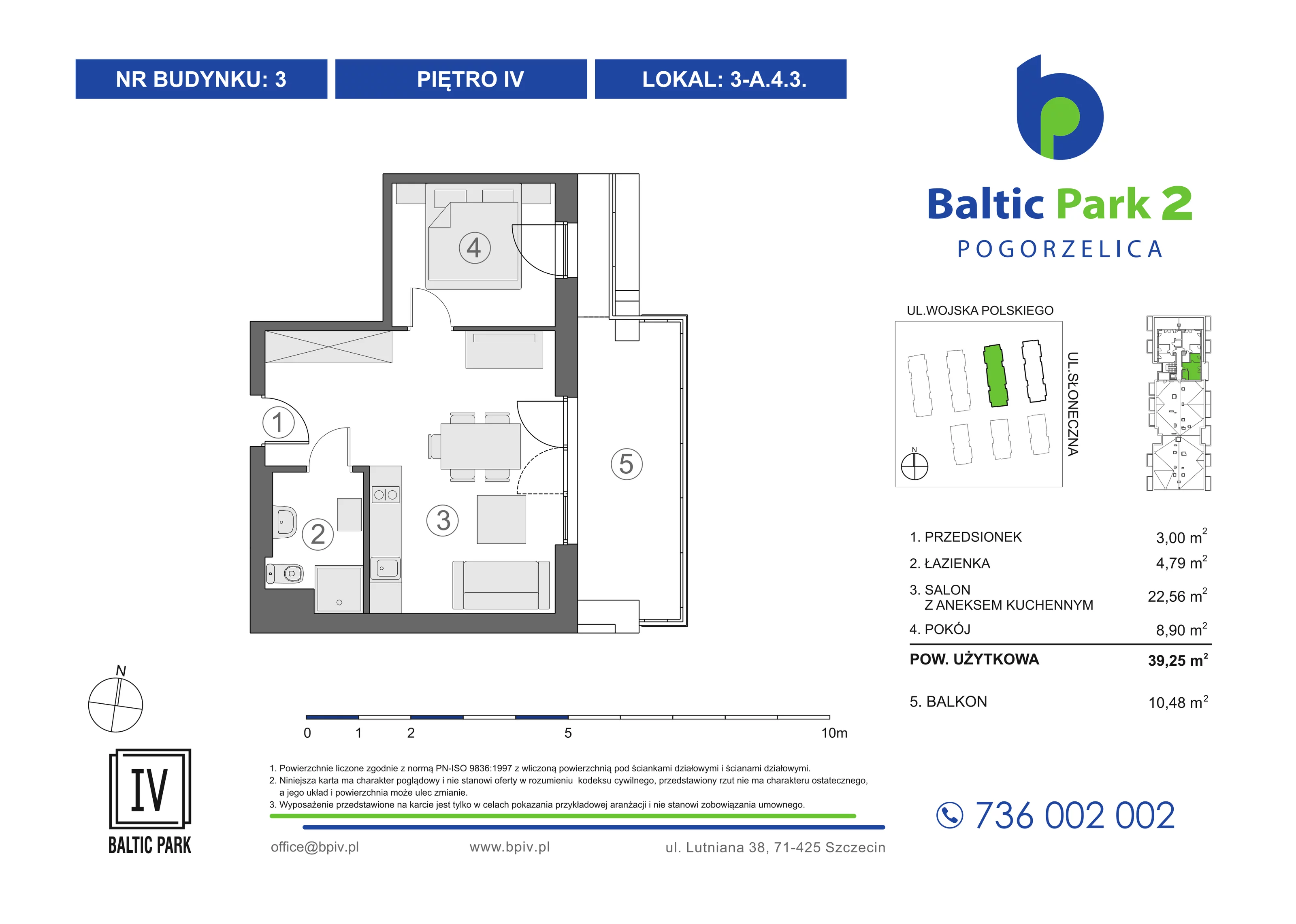 2 pokoje, mieszkanie 39,25 m², piętro 4, oferta nr 3-A.4.3, Baltic Park 2 - Etap III, Pogorzelica, ul. Wojska Polskiego