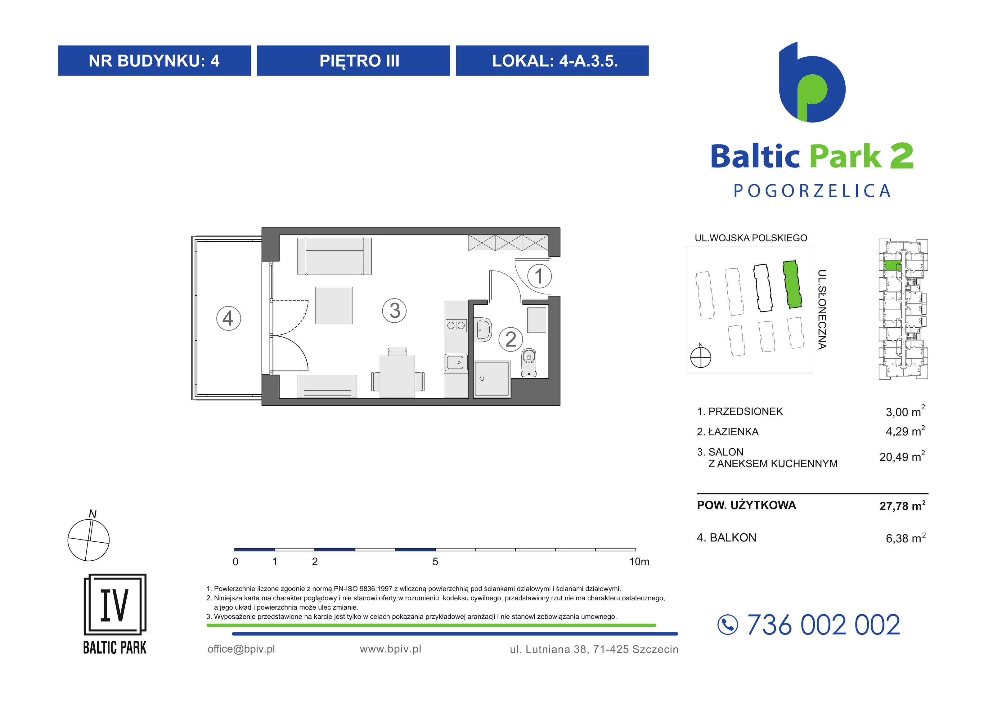 1 pokój, mieszkanie 27,78 m², piętro 3, oferta nr 4-A.3.5, Baltic Park 2 - Etap III, Pogorzelica, ul. Wojska Polskiego
