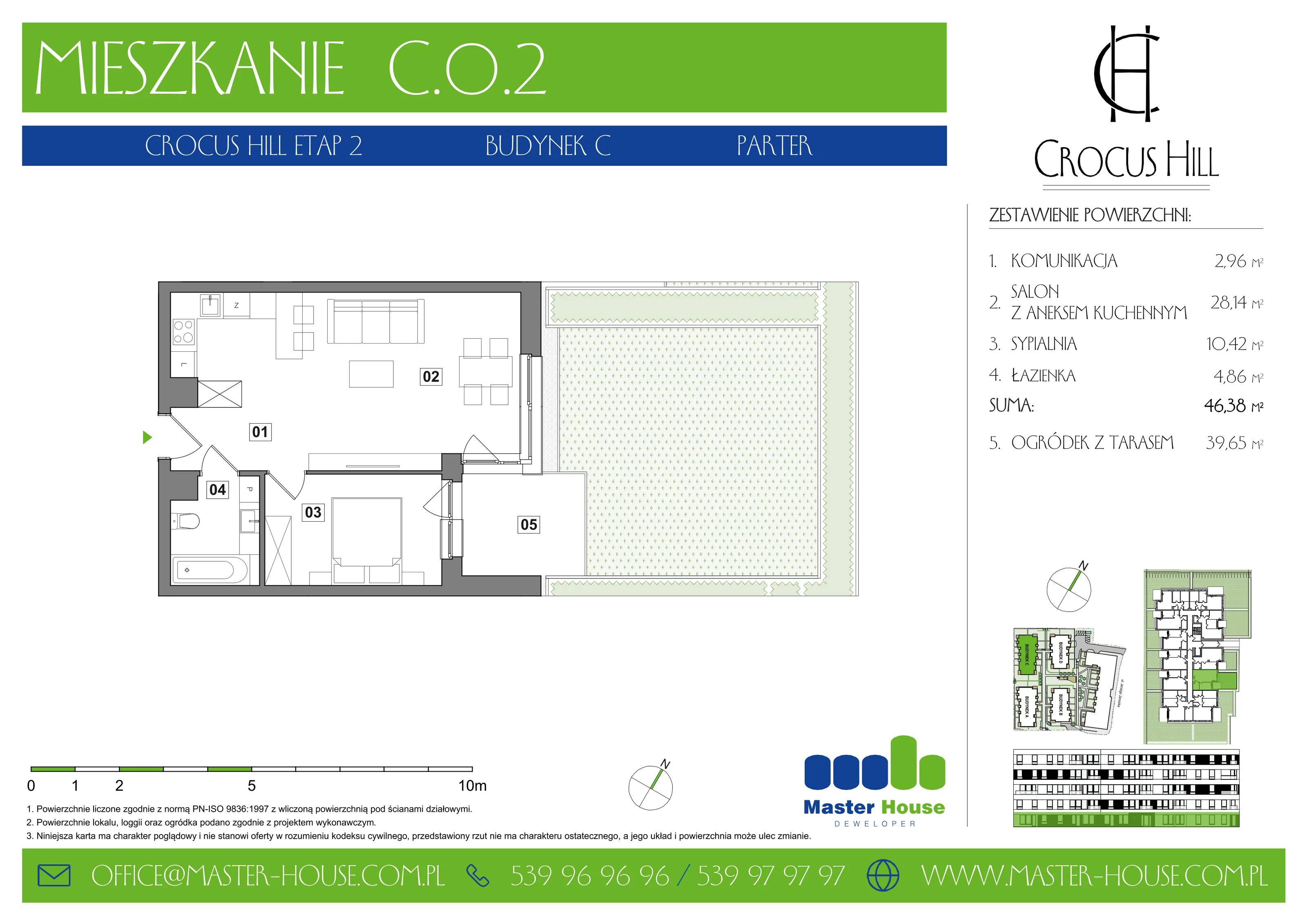 Mieszkanie 46,38 m², parter, oferta nr C.0.2, Crocus Hill, Szczecin, Śródmieście, ul. Jerzego Janosika 2, 2A, 3, 3A