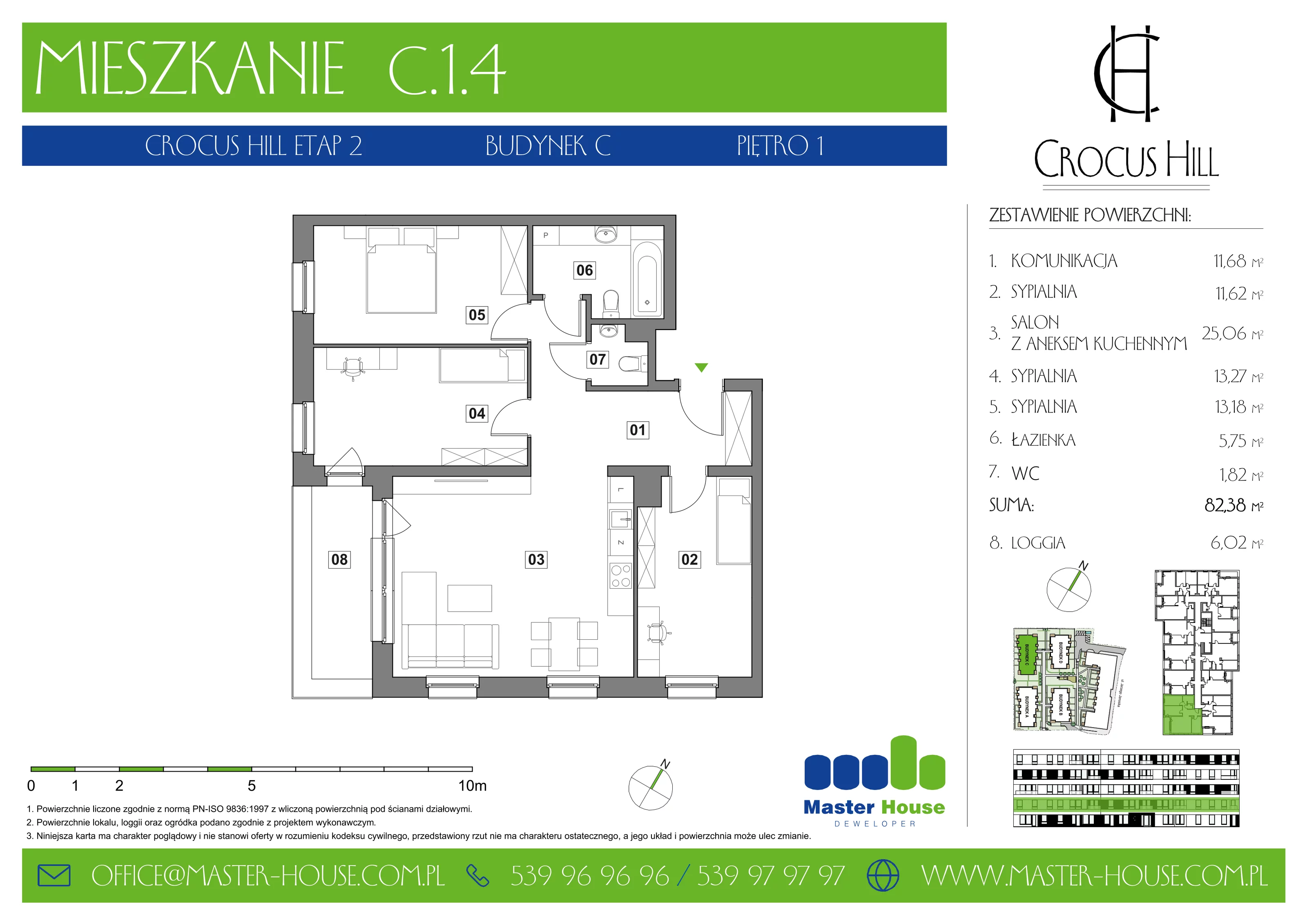 4 pokoje, mieszkanie 82,38 m², piętro 1, oferta nr C.1.4, Crocus Hill, Szczecin, Śródmieście, Śródmieście Północ, ul. Jerzego Janosika 2, 2A, 3, 3A