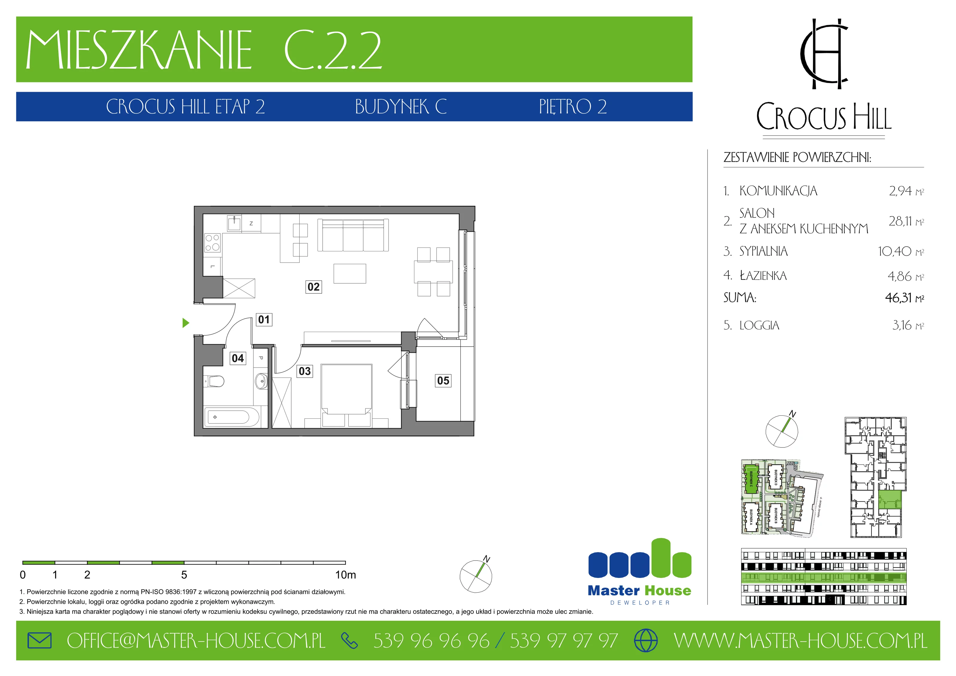 Mieszkanie 46,31 m², piętro 2, oferta nr C.2.2, Crocus Hill, Szczecin, Śródmieście, ul. Jerzego Janosika 2, 2A, 3, 3A