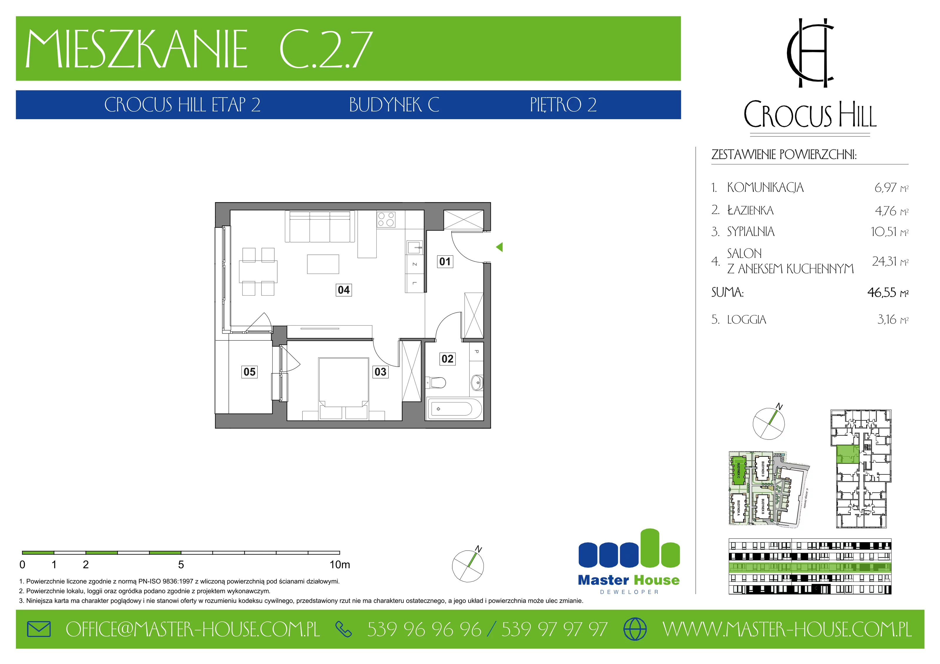 Mieszkanie 46,55 m², piętro 2, oferta nr C.2.7, Crocus Hill, Szczecin, Śródmieście, ul. Jerzego Janosika 2, 2A, 3, 3A