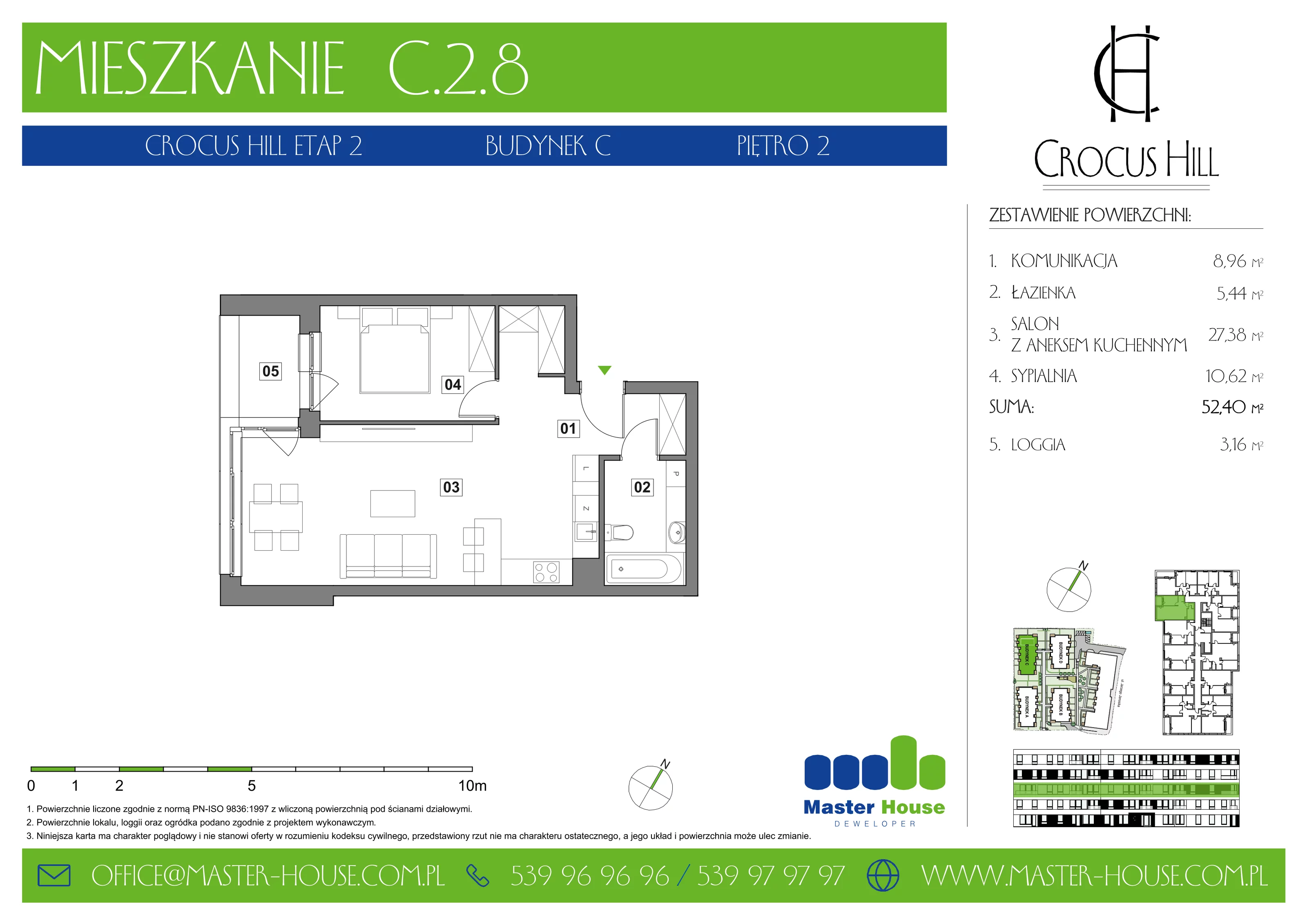 2 pokoje, mieszkanie 52,40 m², piętro 2, oferta nr C.2.8, Crocus Hill, Szczecin, Śródmieście, ul. Jerzego Janosika 2, 2A, 3, 3A