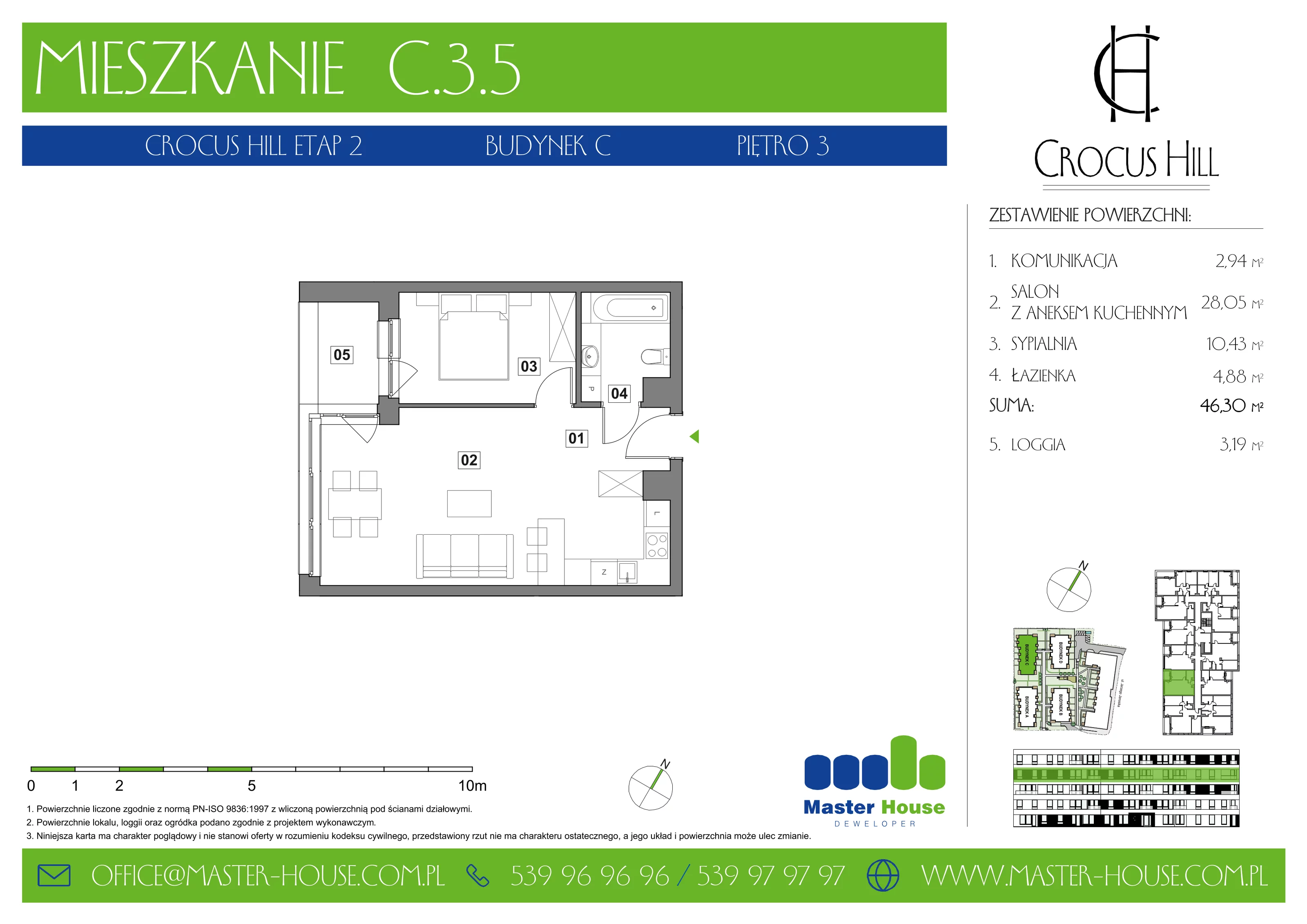 Mieszkanie 46,30 m², piętro 3, oferta nr C.3.5, Crocus Hill, Szczecin, Śródmieście, ul. Jerzego Janosika 2, 2A, 3, 3A