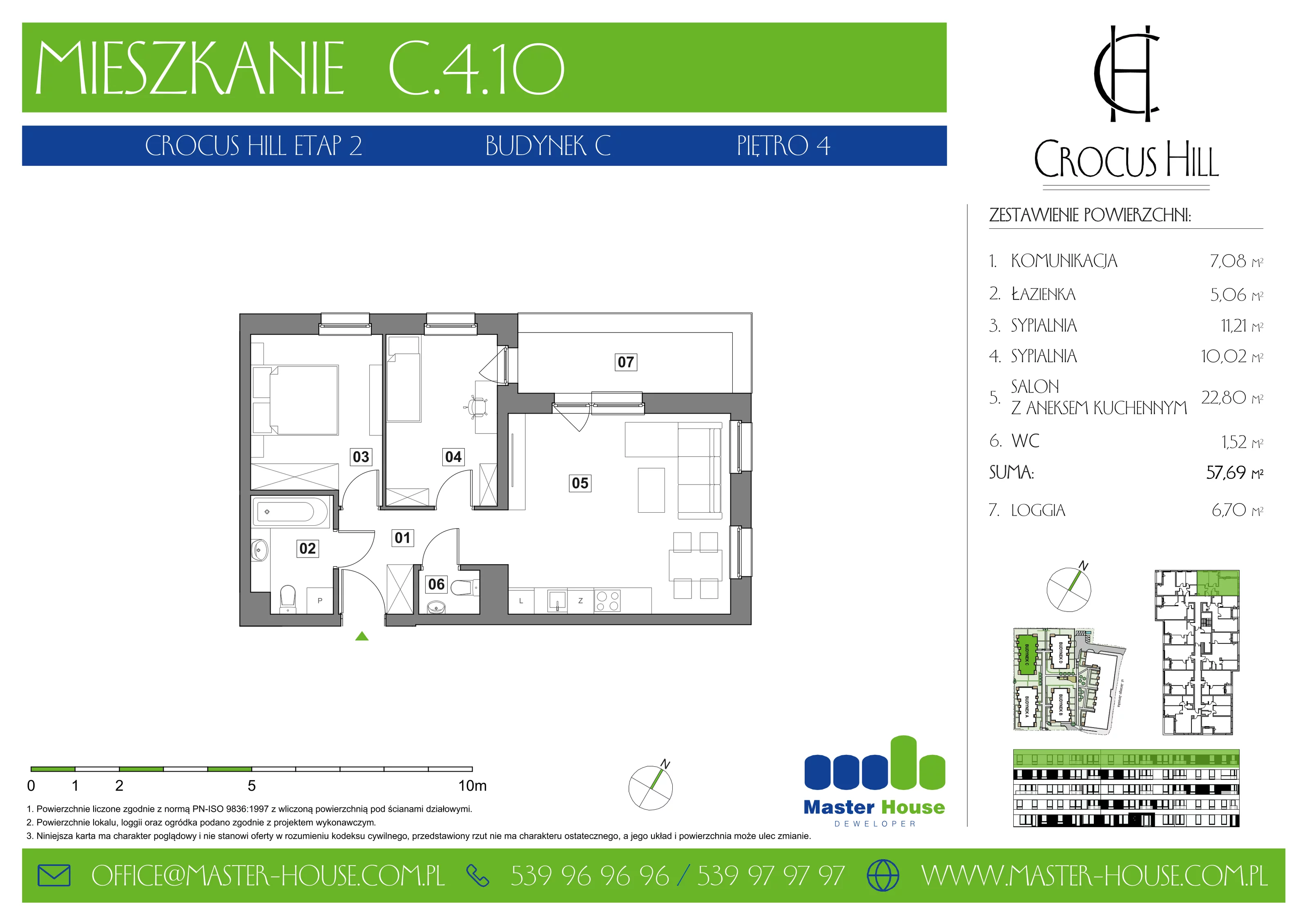 3 pokoje, mieszkanie 57,69 m², piętro 4, oferta nr C.4.10, Crocus Hill, Szczecin, Śródmieście, ul. Jerzego Janosika 2, 2A, 3, 3A