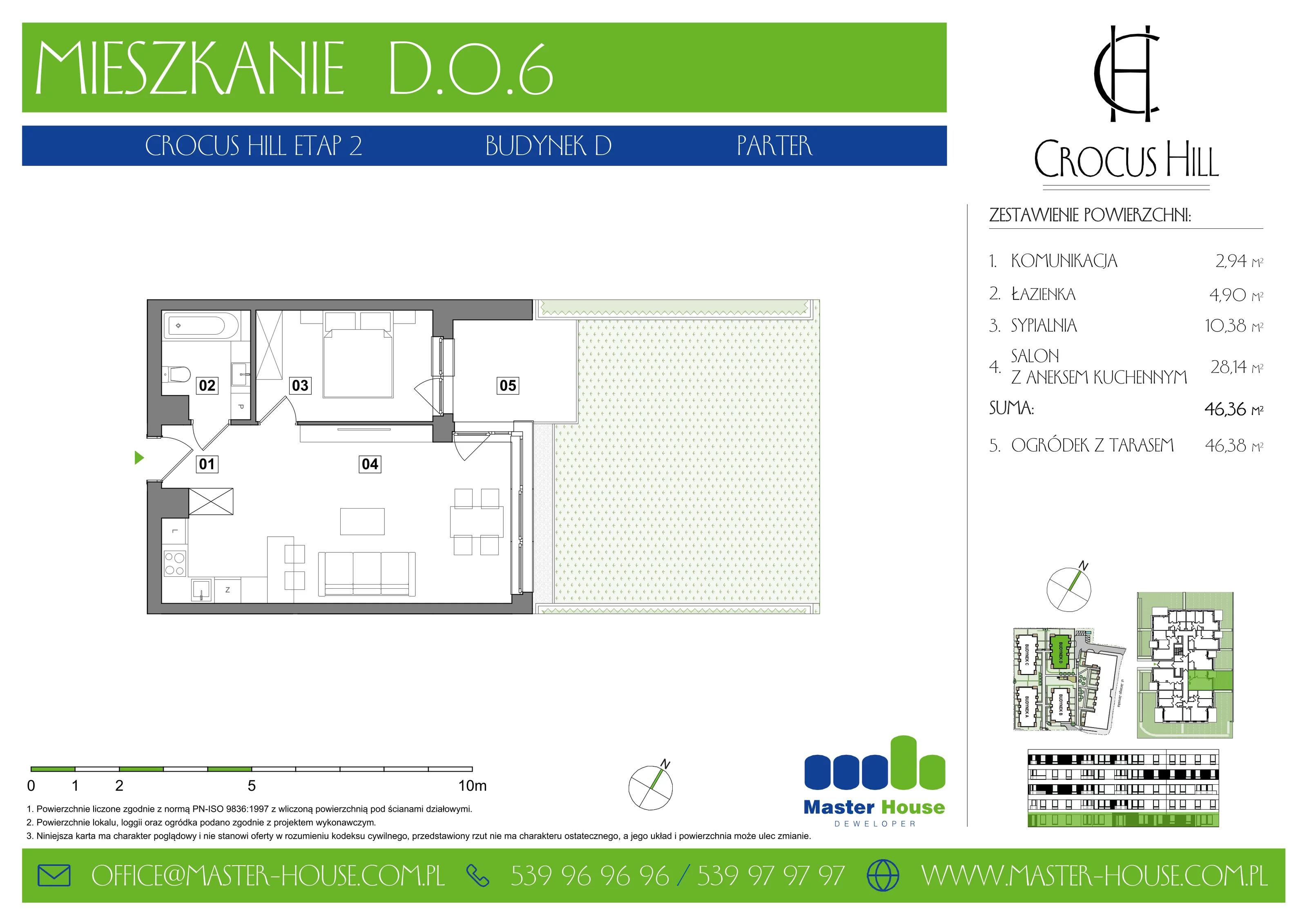 Mieszkanie 46,36 m², parter, oferta nr D.0.6, Crocus Hill, Szczecin, Śródmieście, ul. Jerzego Janosika 2, 2A, 3, 3A