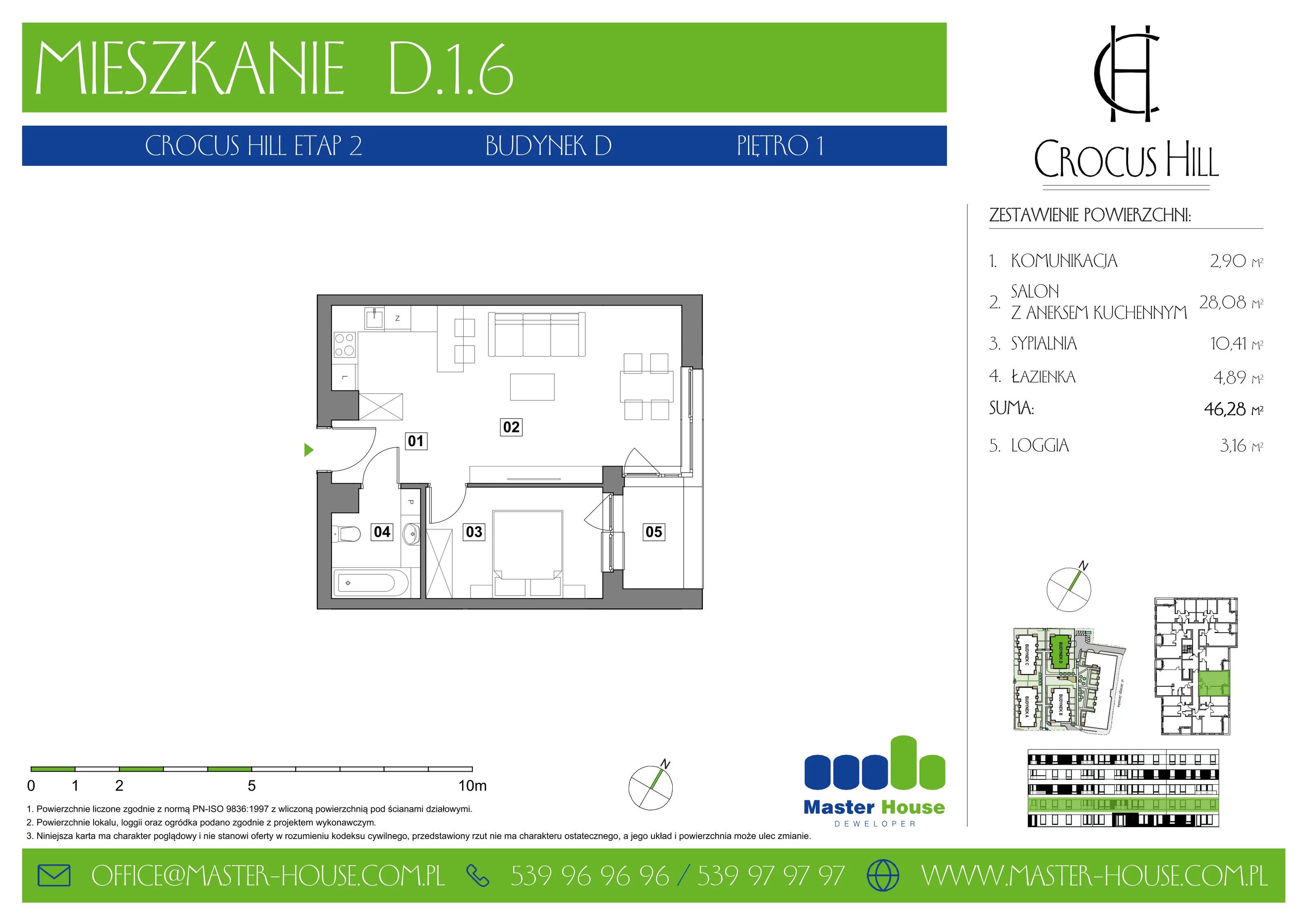 Mieszkanie 46,28 m², piętro 1, oferta nr D.1.6, Crocus Hill, Szczecin, Śródmieście, ul. Jerzego Janosika 2, 2A, 3, 3A