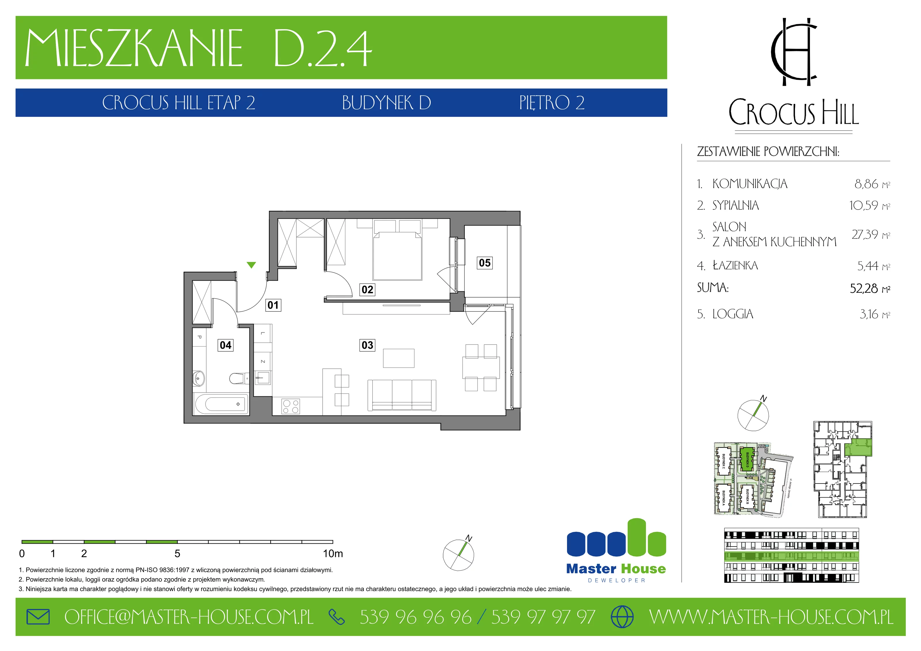 2 pokoje, mieszkanie 52,28 m², piętro 2, oferta nr D.2.4, Crocus Hill, Szczecin, Śródmieście, ul. Jerzego Janosika 2, 2A, 3, 3A