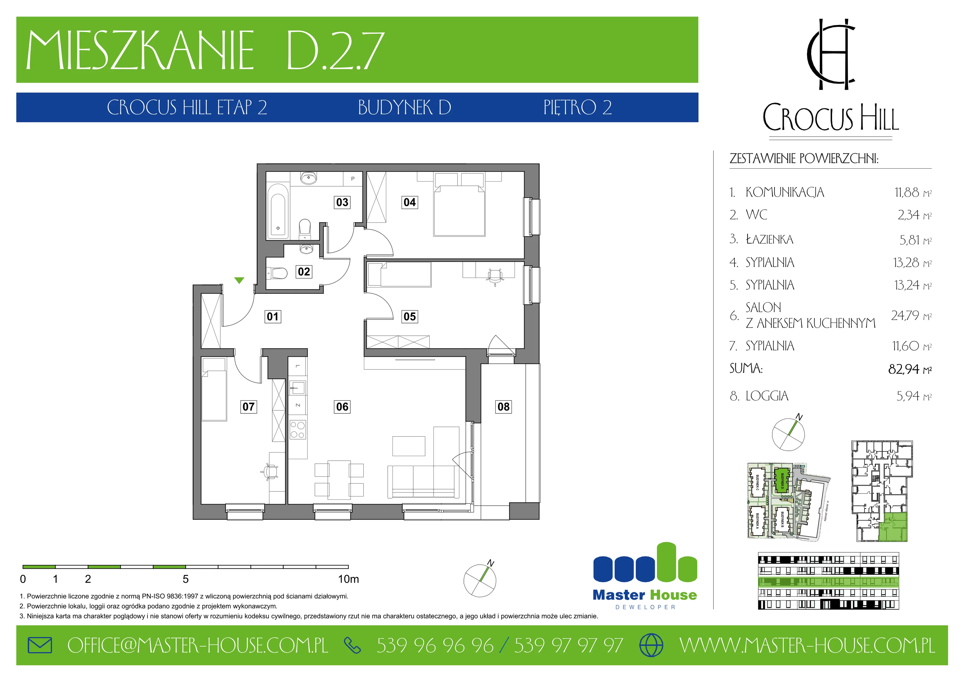 4 pokoje, mieszkanie 82,94 m², piętro 2, oferta nr D.2.7, Crocus Hill, Szczecin, Śródmieście, ul. Jerzego Janosika 2, 2A, 3, 3A