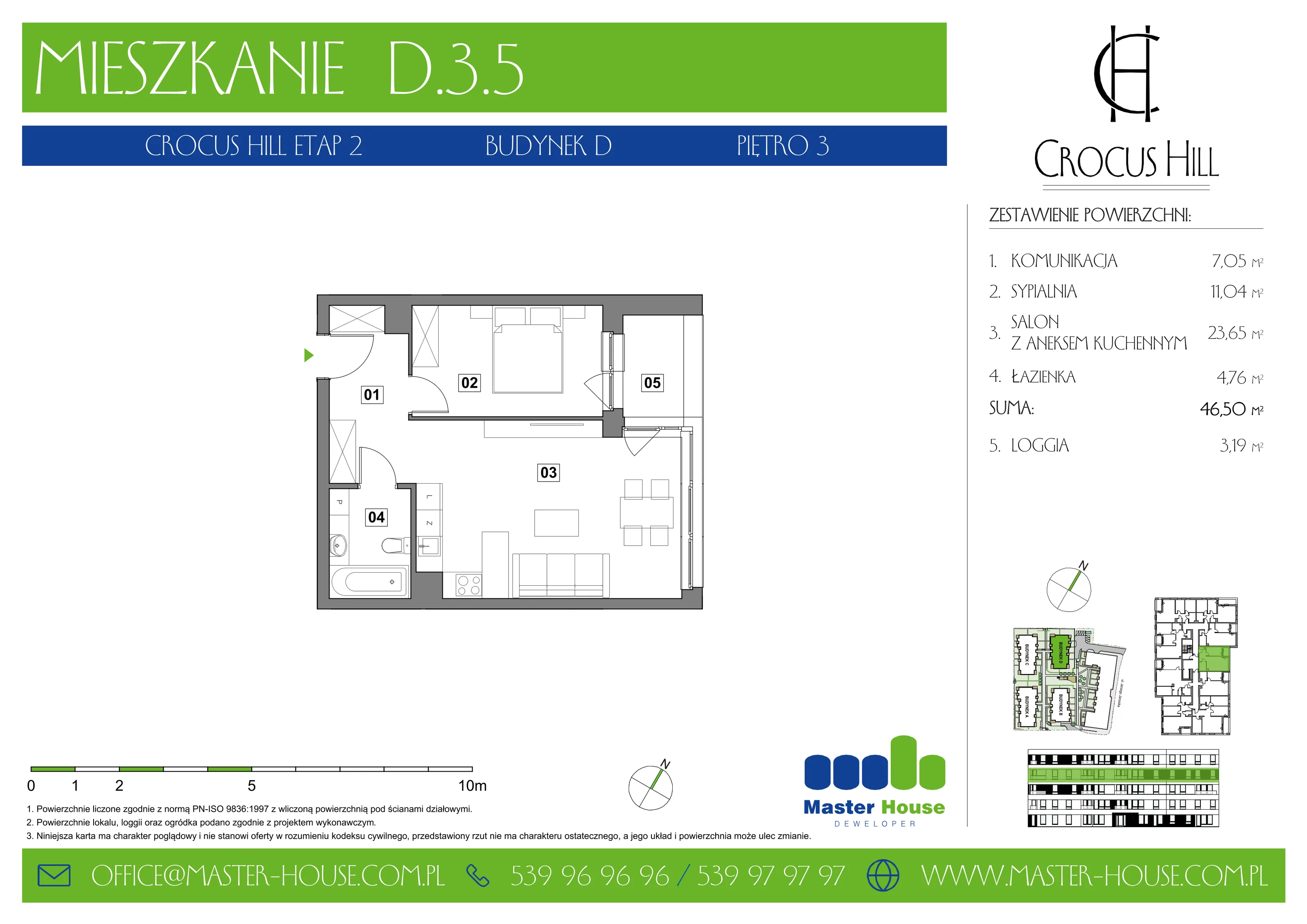 Mieszkanie 46,50 m², piętro 3, oferta nr D.3.5, Crocus Hill, Szczecin, Śródmieście, ul. Jerzego Janosika 2, 2A, 3, 3A