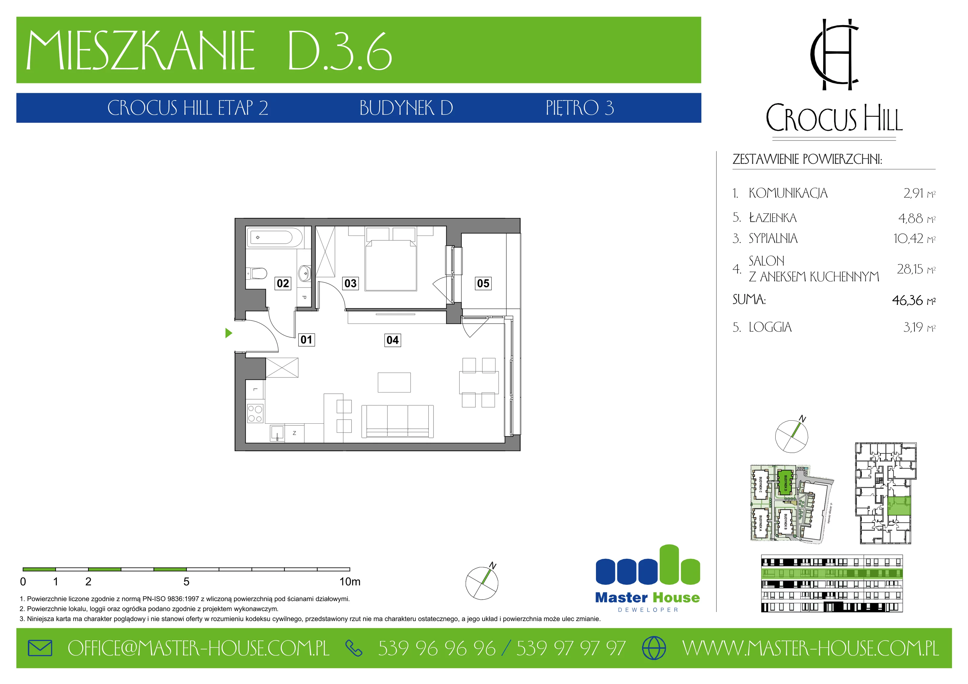 Mieszkanie 46,36 m², piętro 3, oferta nr D.3.6, Crocus Hill, Szczecin, Śródmieście, ul. Jerzego Janosika 2, 2A, 3, 3A