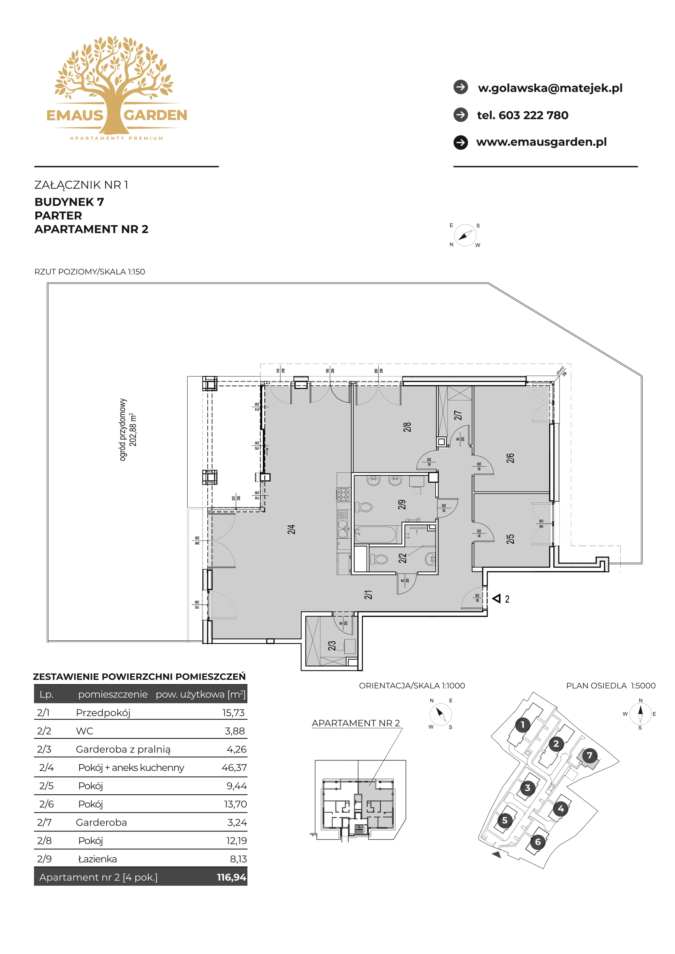 4 pokoje, apartament 116,94 m², parter, oferta nr A2, Emaus Garden, Kraków, Zwierzyniec, ul. Borowego
