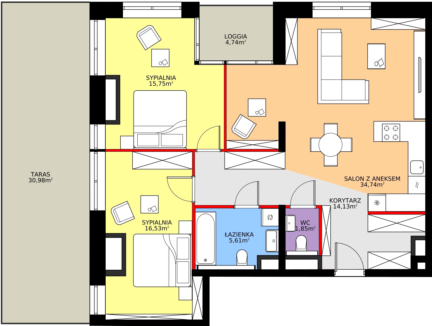 Zalety apartamentu 88.61 m², 55