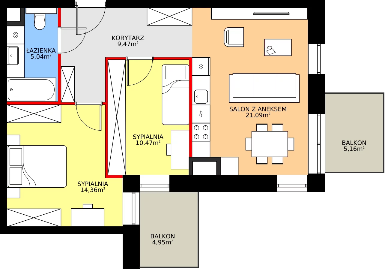 Zalety apartamentu 60.43 m², 12