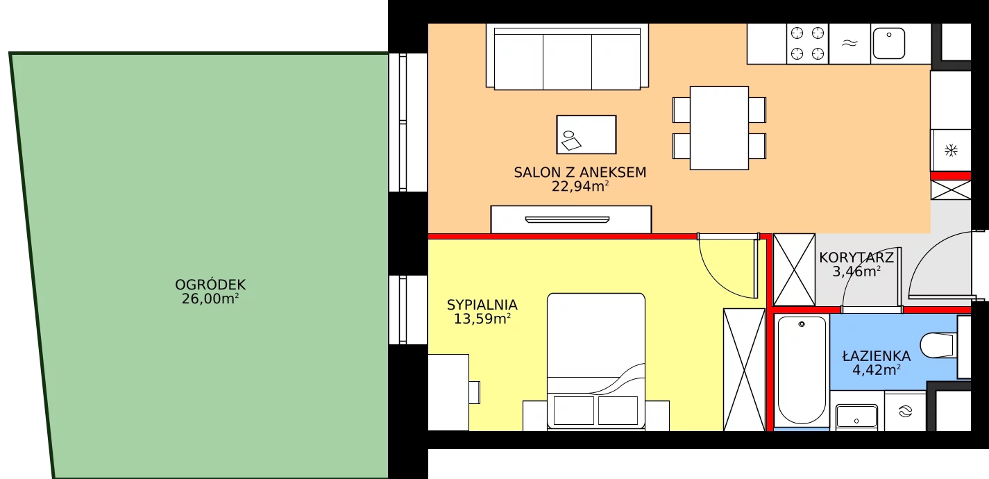 Zalety apartamentu 44.41 m², 2