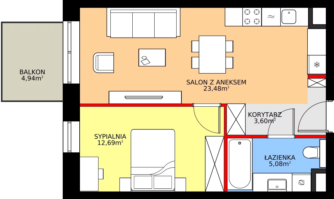 Zalety apartamentu 44.85 m², 23